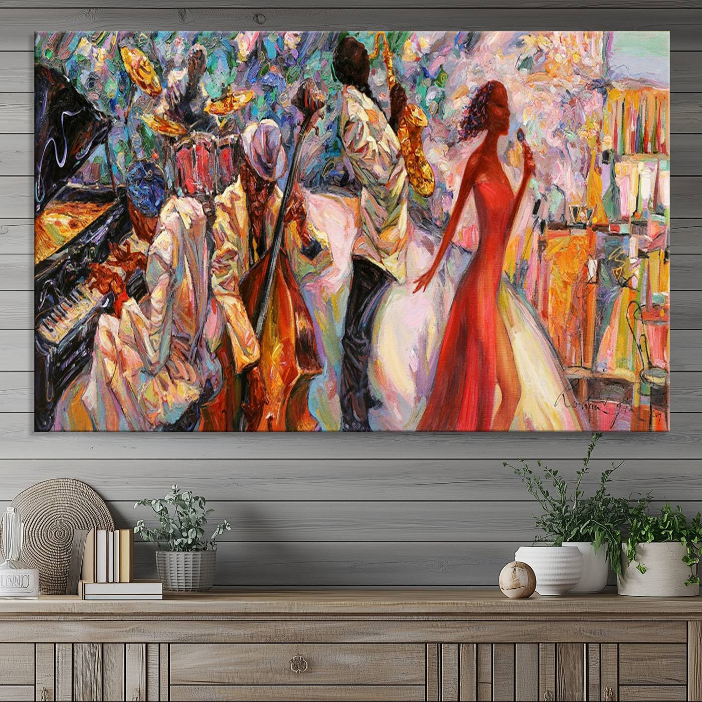 Music Studio Decoration: Jazz Band Canvas Wall Art - 3 Panel Set