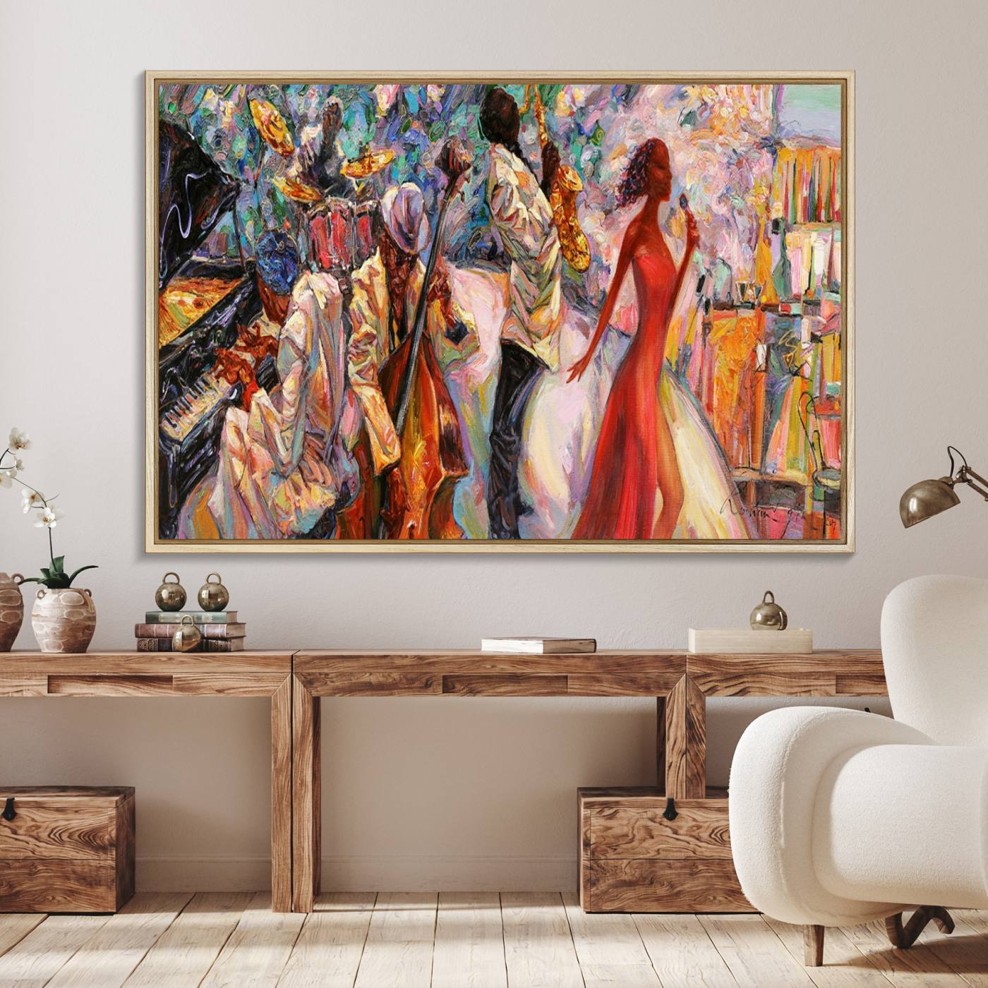 Music Studio Decoration: Jazz Band Canvas Wall Art - 3 Panel Set