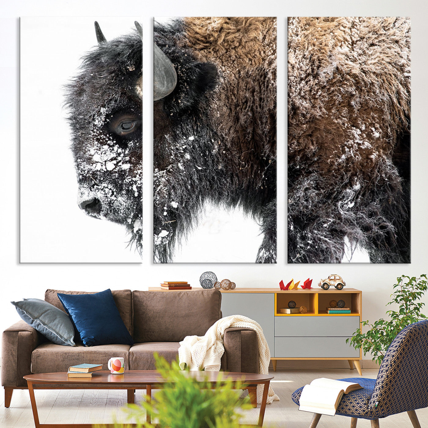 24304-MGV-CV-36X24-American Bison Wall Art Print | Buffalo Canvas Wall Art | Framed and Ready to Hang Bison Print for Living Room or Office