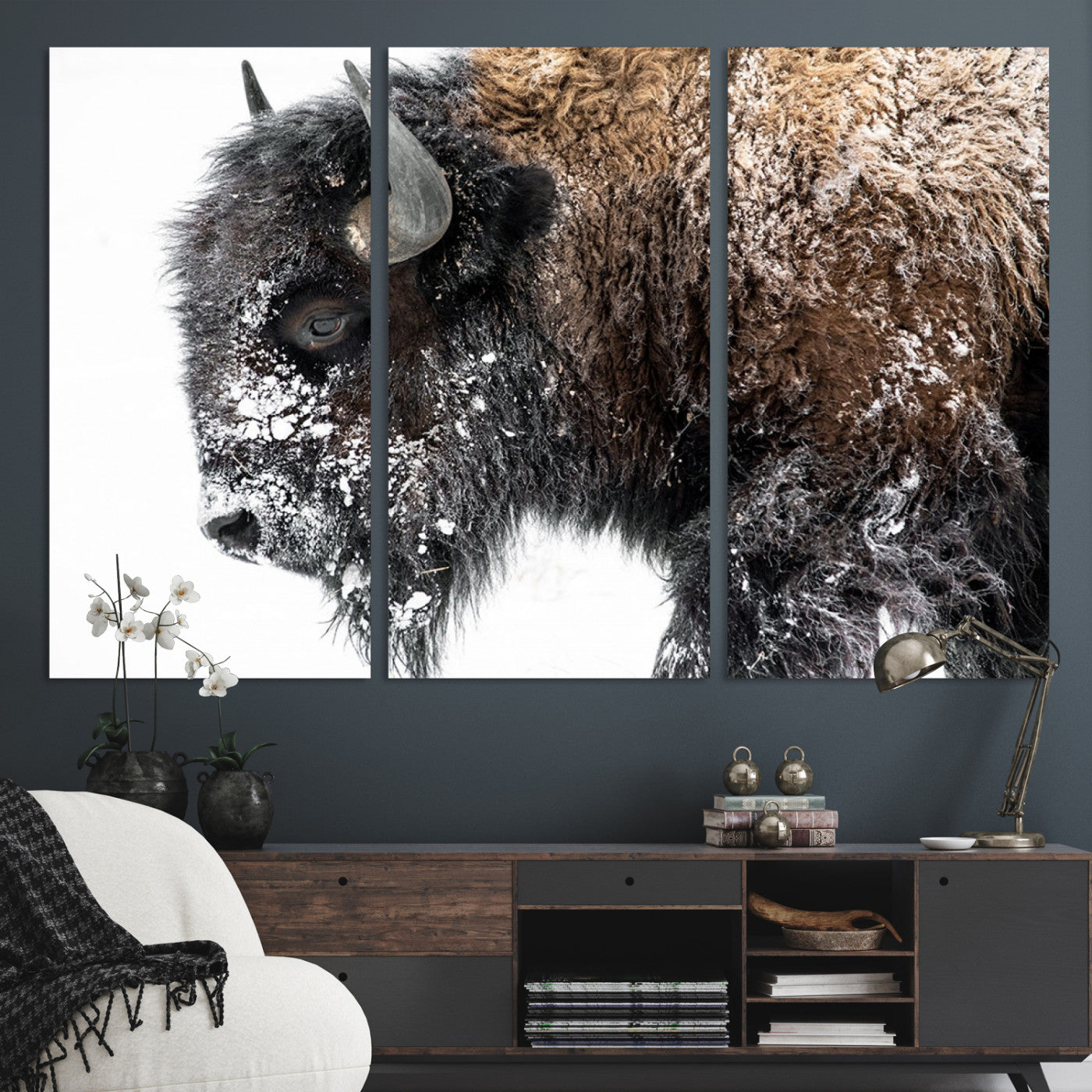 24304-MGV-CV-36X24-American Bison Wall Art Print | Buffalo Canvas Wall Art | Framed and Ready to Hang Bison Print for Living Room or Office
