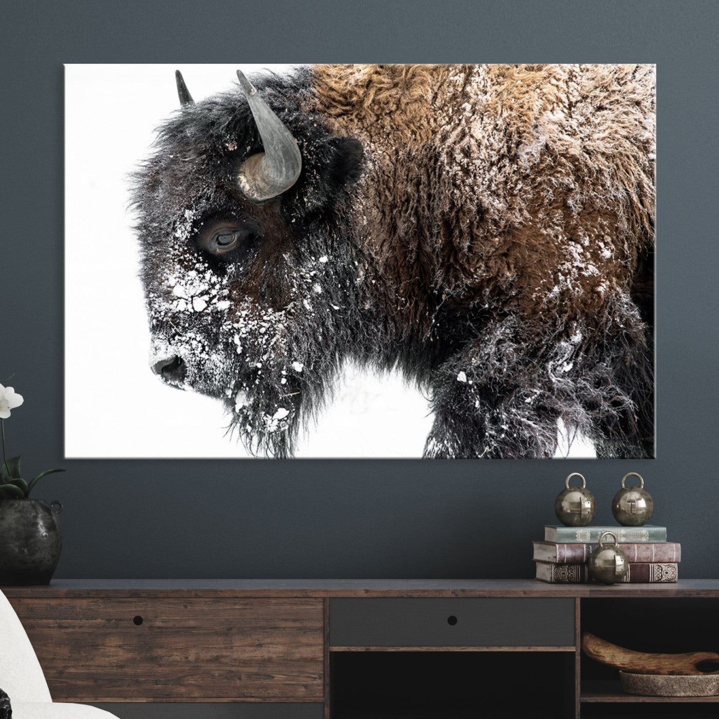 American Bison Wall Art Print | Buffalo Canvas Wall Art | Framed and Ready to Hang Bison Print for Living Room or Office