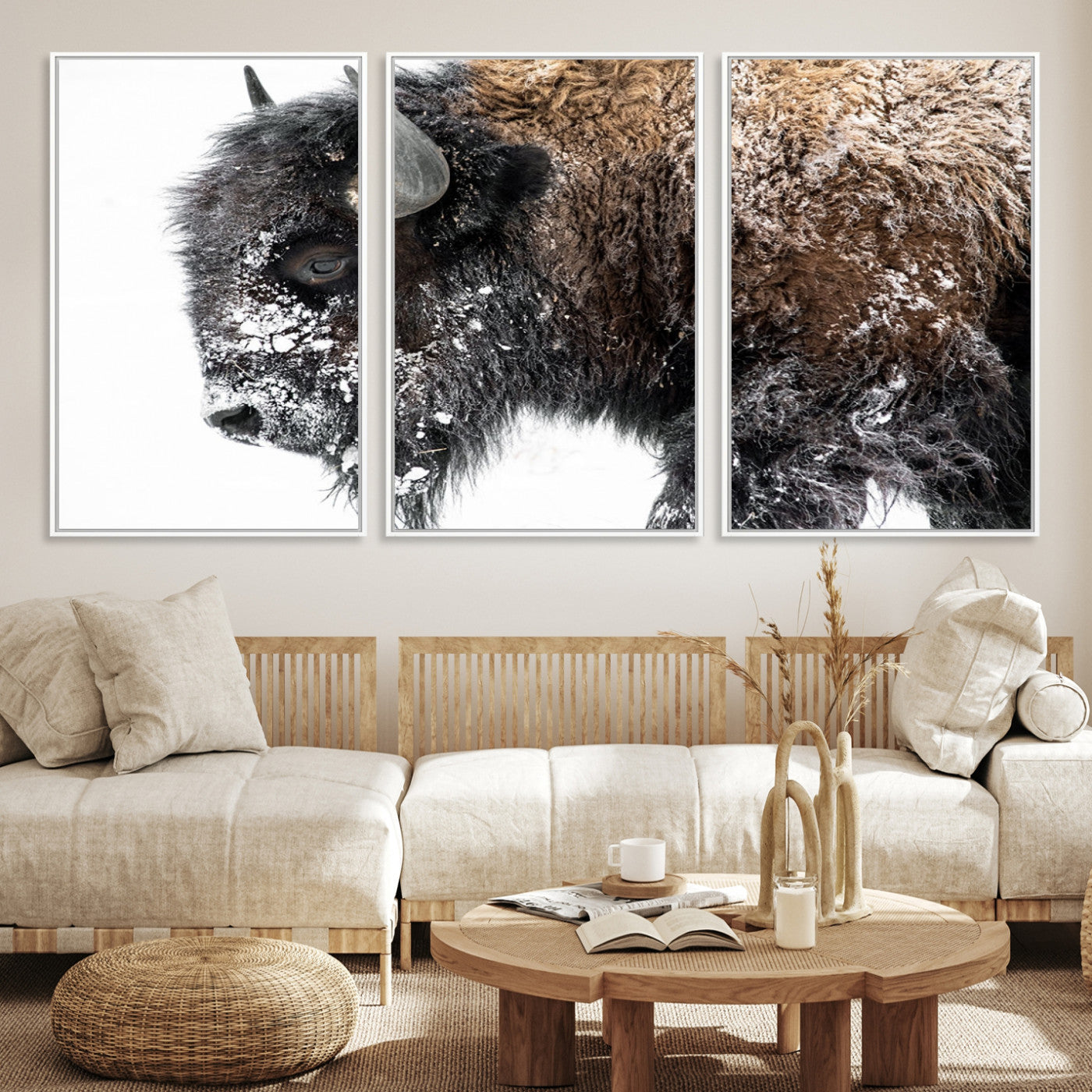 24304-MGV-CV-36X24-American Bison Wall Art Print | Buffalo Canvas Wall Art | Framed and Ready to Hang Bison Print for Living Room or Office