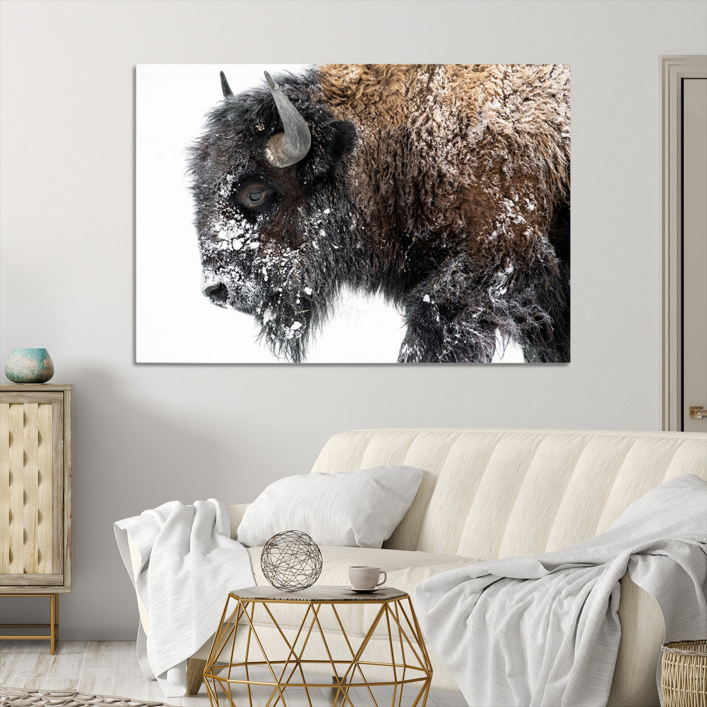 American Bison Wall Art Print | Buffalo Canvas Wall Art | Framed and Ready to Hang Bison Print for Living Room or Office