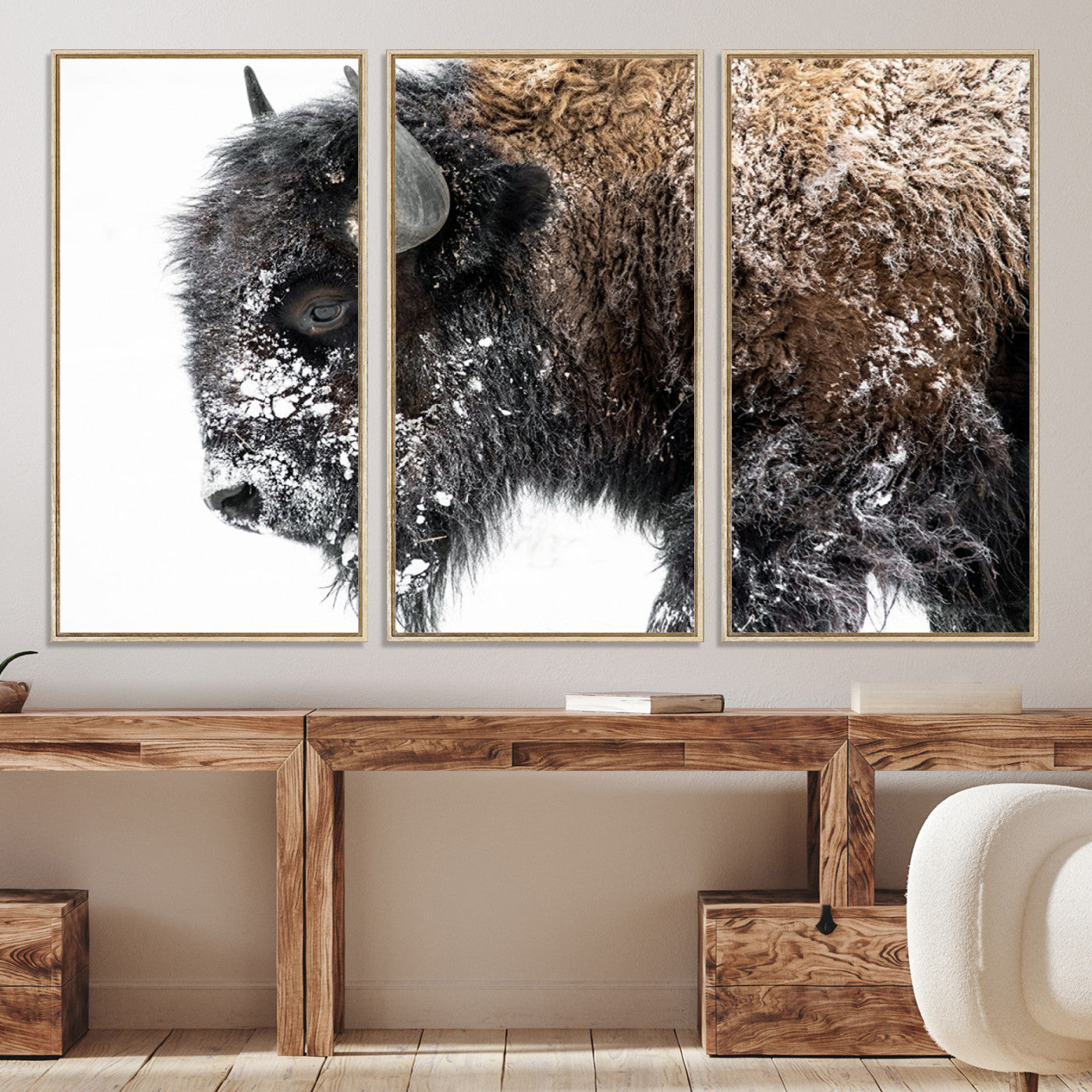 24304-MGV-CV-36X24-American Bison Wall Art Print | Buffalo Canvas Wall Art | Framed and Ready to Hang Bison Print for Living Room or Office
