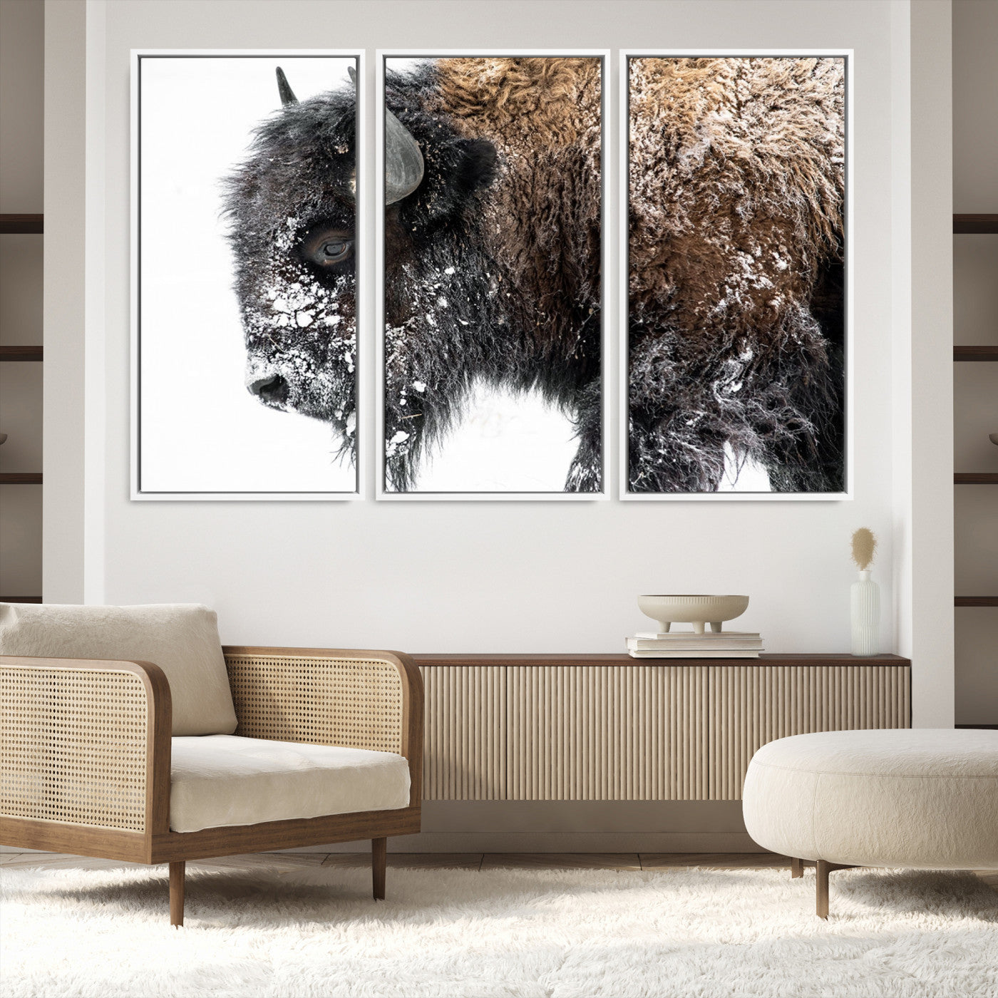 24304-MGV-CV-36X24-American Bison Wall Art Print | Buffalo Canvas Wall Art | Framed and Ready to Hang Bison Print for Living Room or Office