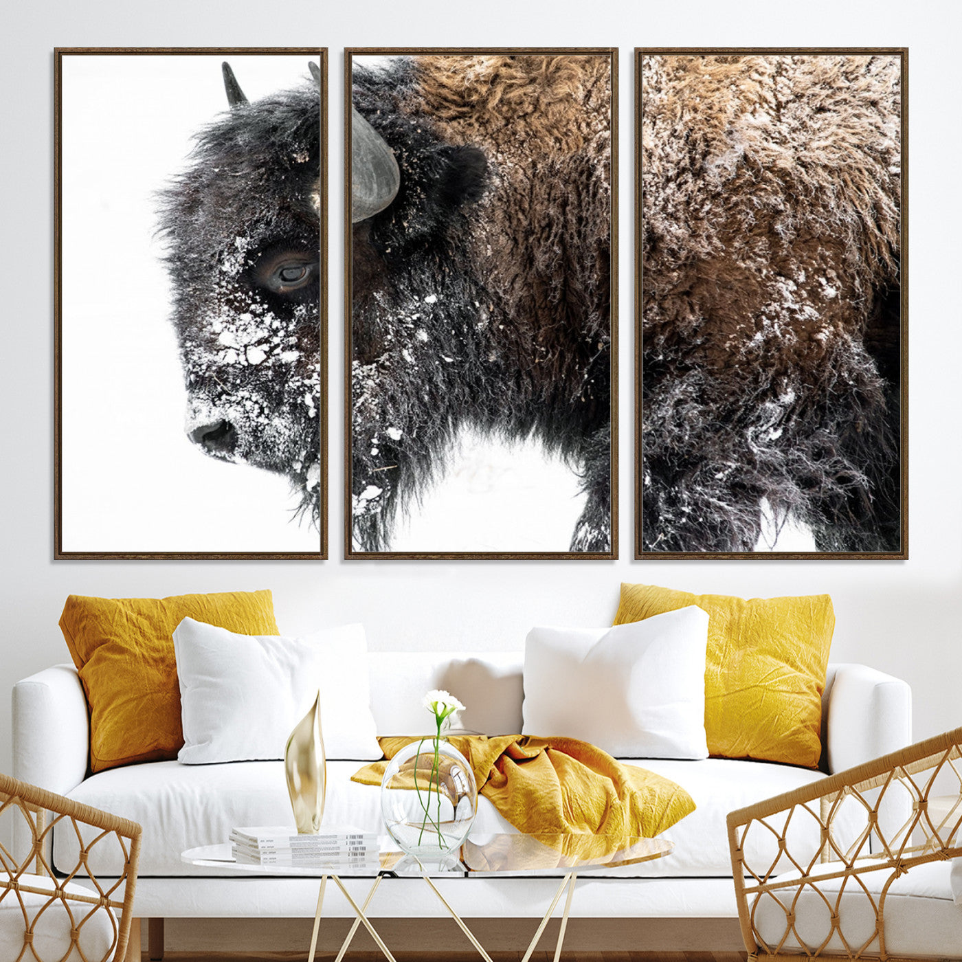 24304-MGV-FC-48X32-3P_Walnut-American Bison Wall Art Print | Buffalo Canvas Wall Art | Framed and Ready to Hang Bison Print for Living Room or Office