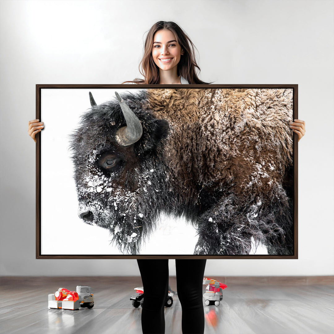 American Bison Wall Art Print | Buffalo Canvas Wall Art | Framed and Ready to Hang Bison Print for Living Room or Office