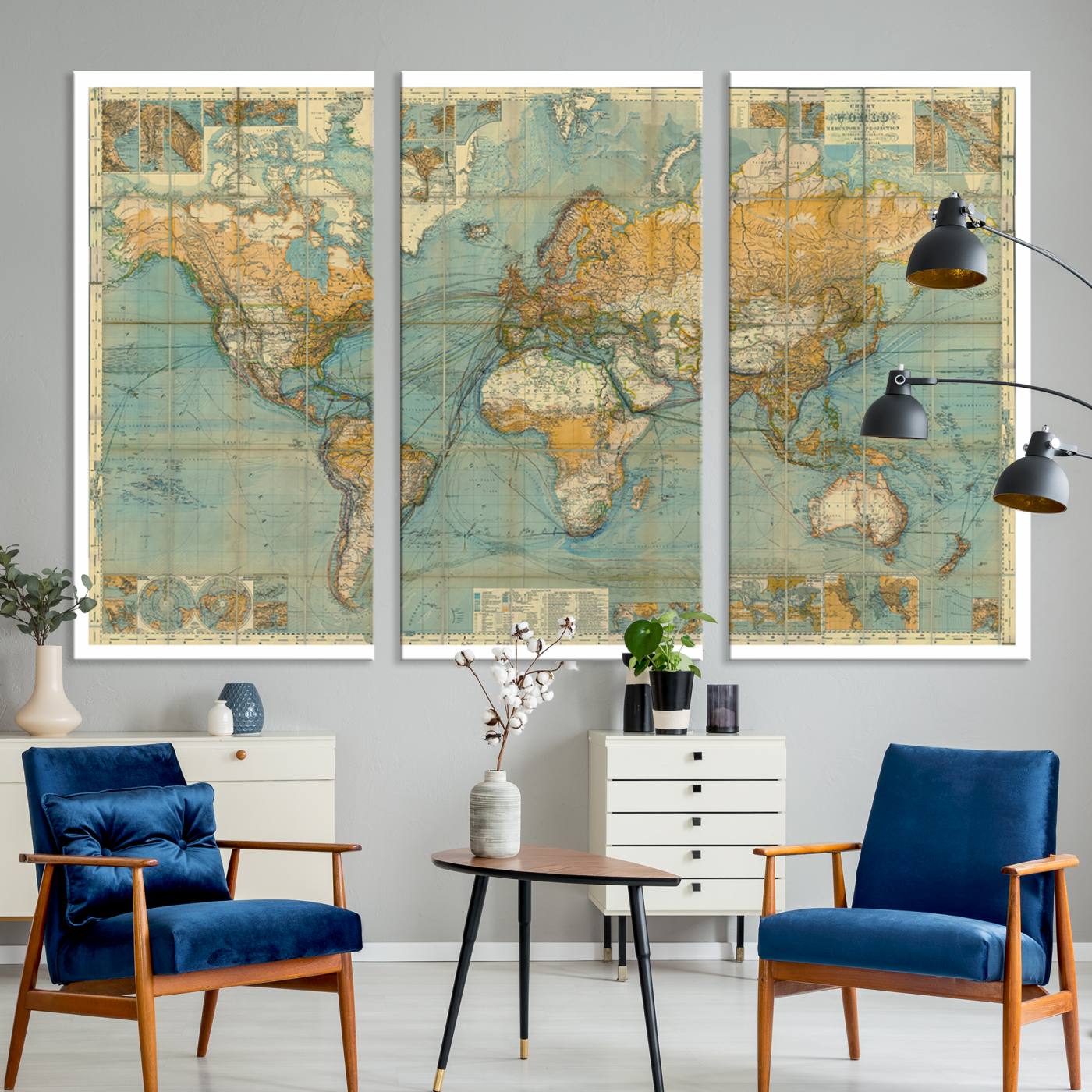 10247-MGV-CV-36X24-Ancient Nautical World Map Canvas Print - Antique Maritime Chart Art, Ideal for Home Office Decor or Study Room Decor Vintage Travel Tracker