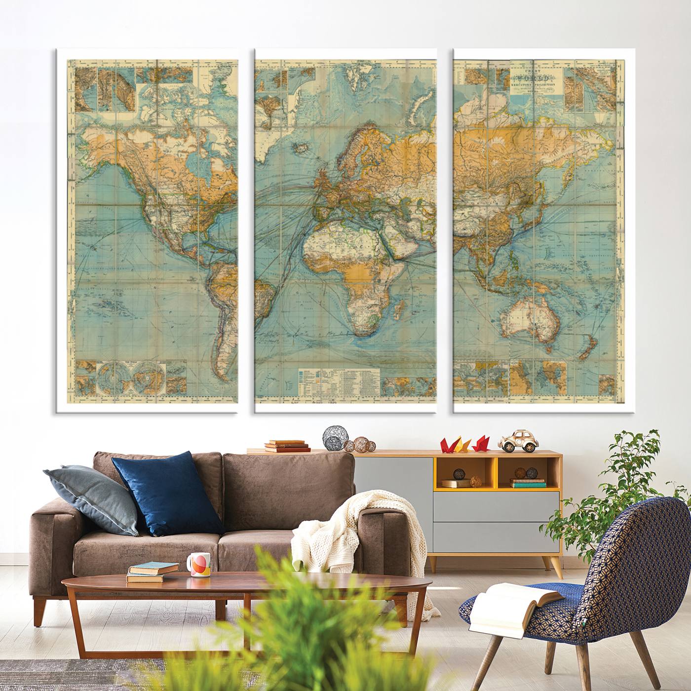10247-MGV-CV-36X24-Ancient Nautical World Map Canvas Print - Antique Maritime Chart Art, Ideal for Home Office Decor or Study Room Decor Vintage Travel Tracker