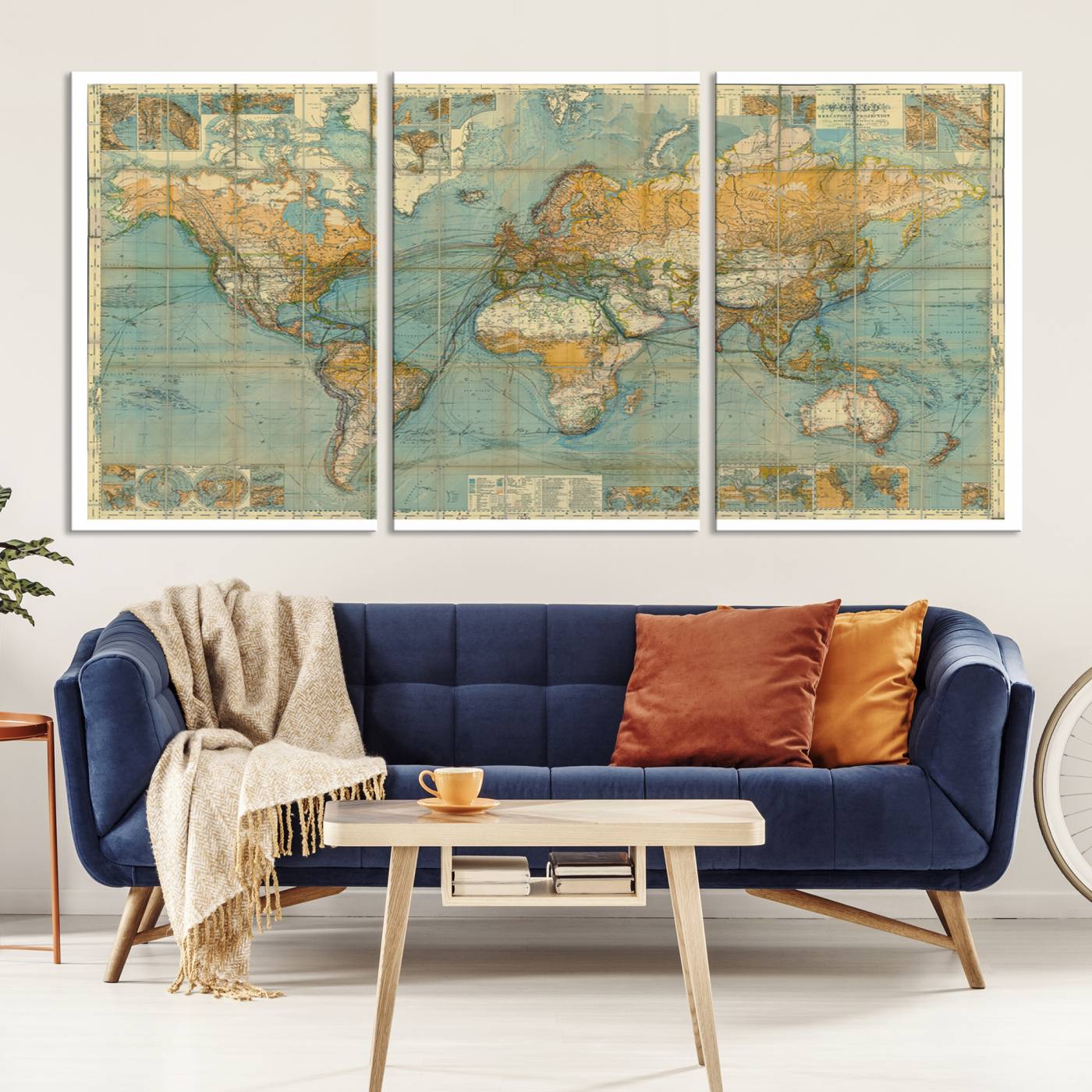 10247-MGV-CV-36X24-Ancient Nautical World Map Canvas Print - Antique Maritime Chart Art, Ideal for Home Office Decor or Study Room Decor Vintage Travel Tracker