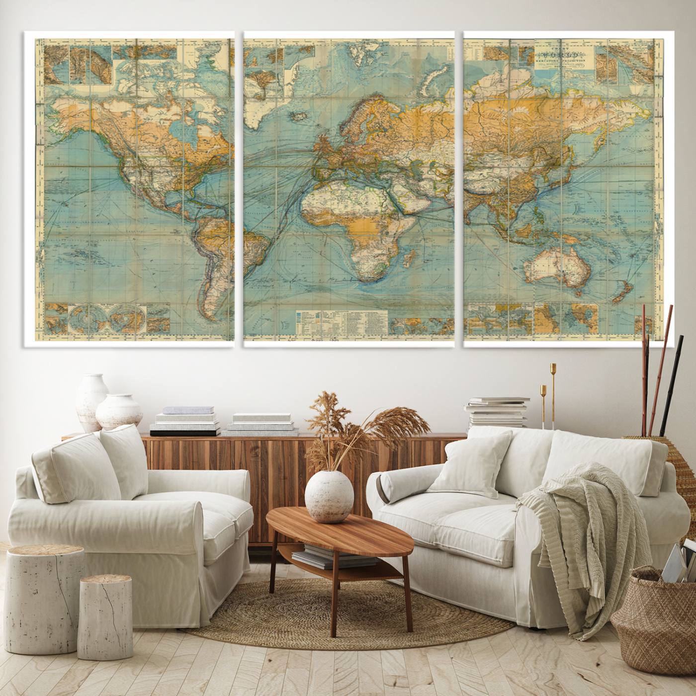 10247-MGV-CV-36X24-Ancient Nautical World Map Canvas Print - Antique Maritime Chart Art, Ideal for Home Office Decor or Study Room Decor Vintage Travel Tracker