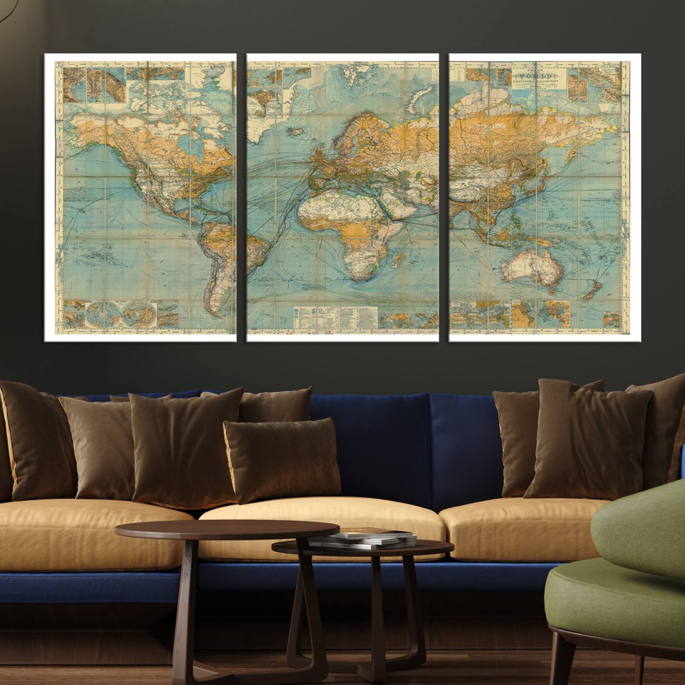 10247-MGV-CV-36X24-Ancient Nautical World Map Canvas Print - Antique Maritime Chart Art, Ideal for Home Office Decor or Study Room Decor Vintage Travel Tracker