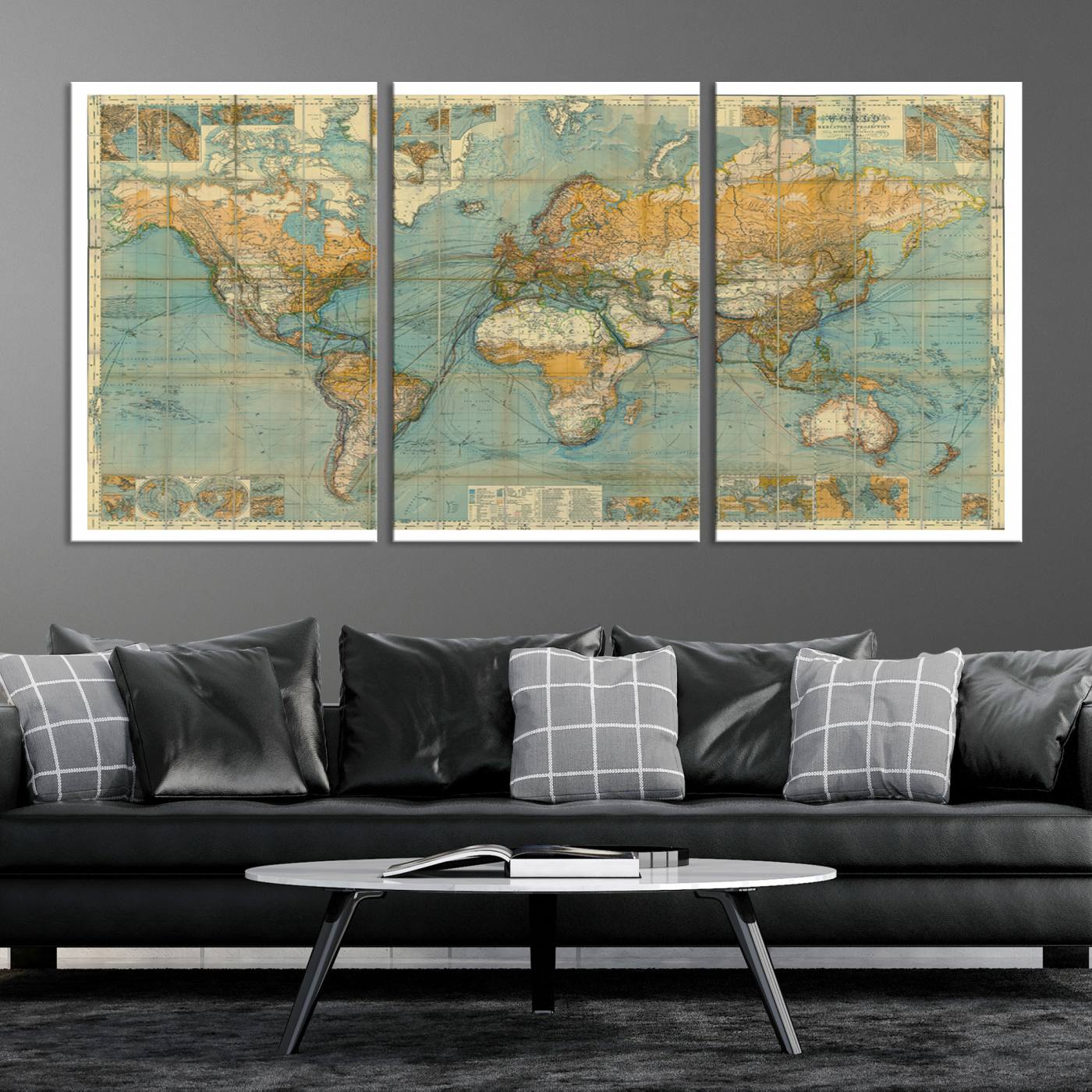 10247-MGV-CV-36X24-Ancient Nautical World Map Canvas Print - Antique Maritime Chart Art, Ideal for Home Office Decor or Study Room Decor Vintage Travel Tracker