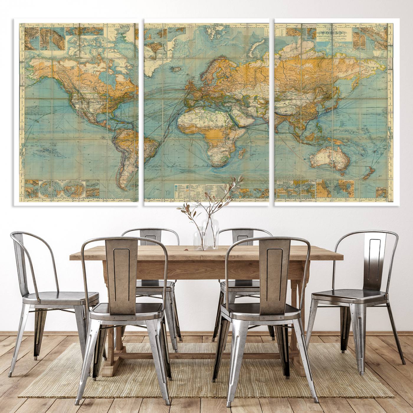 10247-MGV-CV-36X24-Ancient Nautical World Map Canvas Print - Antique Maritime Chart Art, Ideal for Home Office Decor or Study Room Decor Vintage Travel Tracker