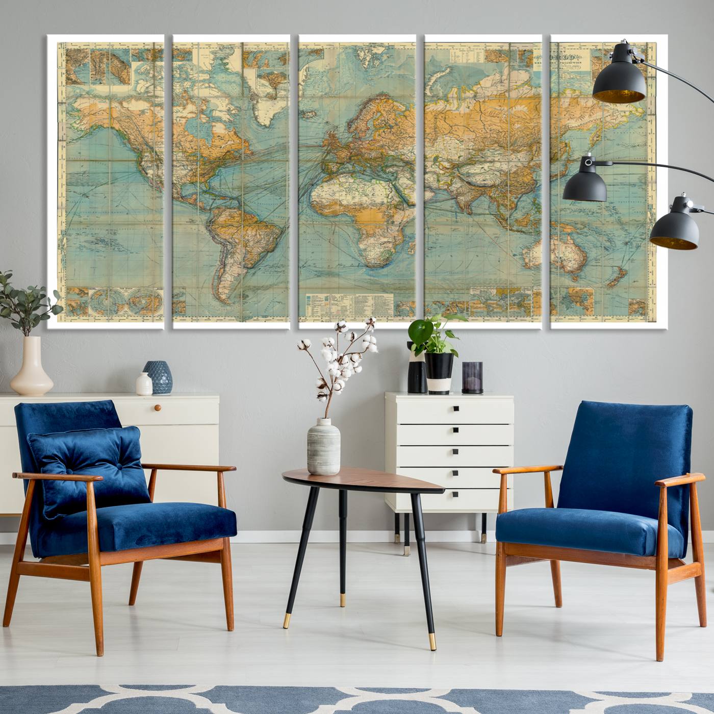 10247-MGV-CV-36X24-Ancient Nautical World Map Canvas Print - Antique Maritime Chart Art, Ideal for Home Office Decor or Study Room Decor Vintage Travel Tracker