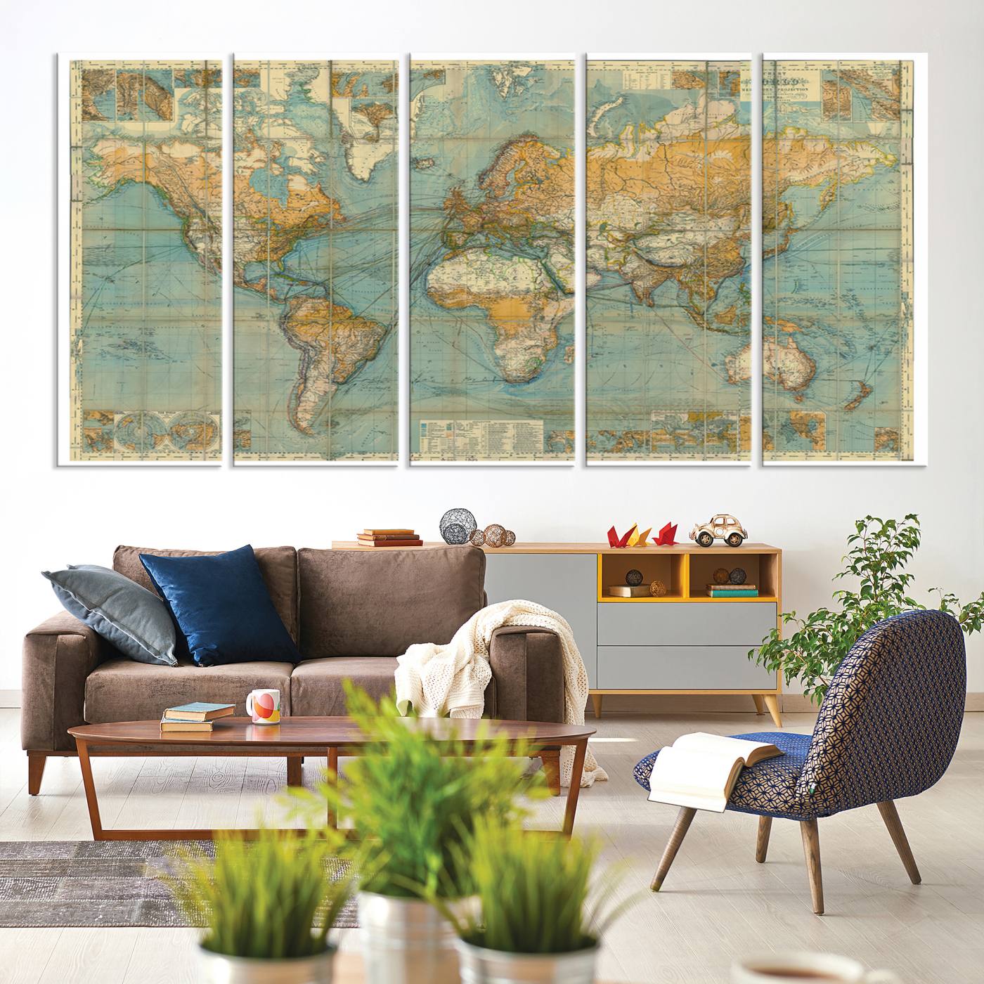 10247-MGV-CV-36X24-Ancient Nautical World Map Canvas Print - Antique Maritime Chart Art, Ideal for Home Office Decor or Study Room Decor Vintage Travel Tracker