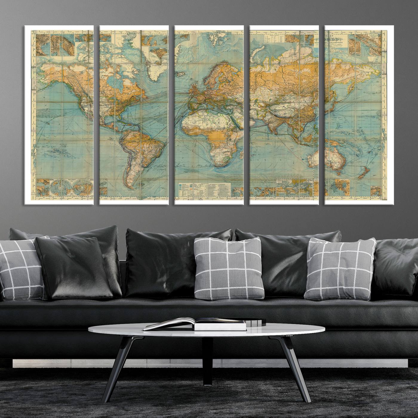 10247-MGV-CV-36X24-Ancient Nautical World Map Canvas Print - Antique Maritime Chart Art, Ideal for Home Office Decor or Study Room Decor Vintage Travel Tracker
