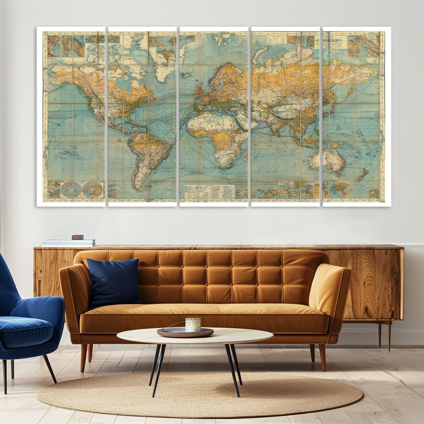 10247-MGV-CV-36X24-Ancient Nautical World Map Canvas Print - Antique Maritime Chart Art, Ideal for Home Office Decor or Study Room Decor Vintage Travel Tracker