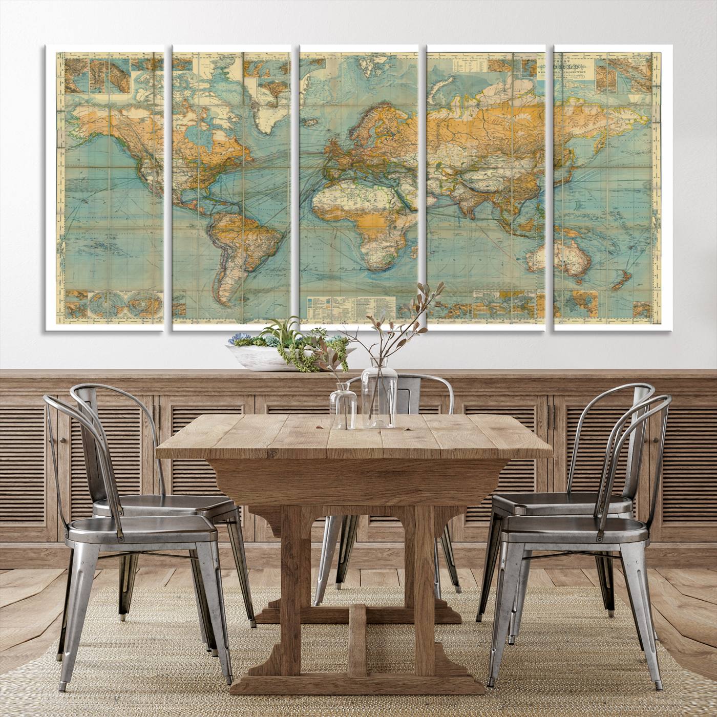 10247-MGV-CV-36X24-Ancient Nautical World Map Canvas Print - Antique Maritime Chart Art, Ideal for Home Office Decor or Study Room Decor Vintage Travel Tracker
