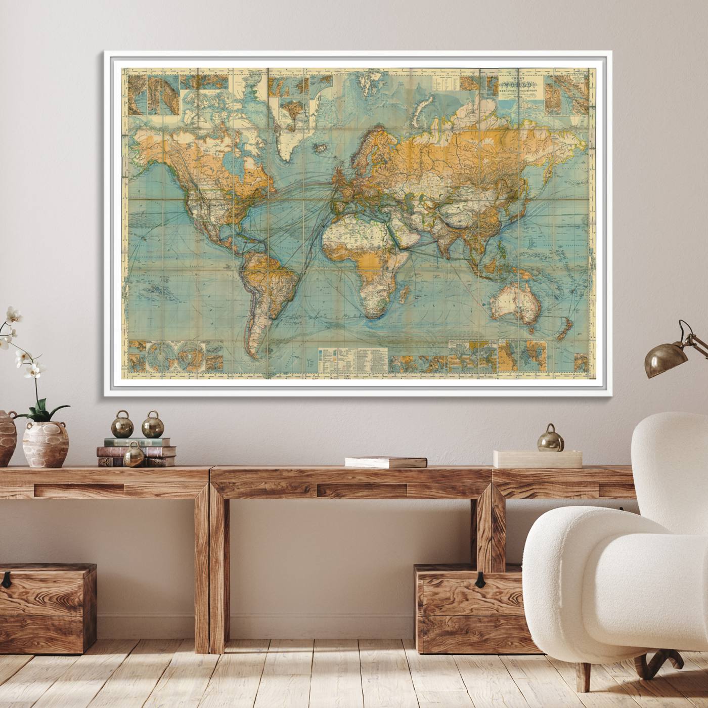 10247-MGV-FC-36X24_White-Ancient Nautical World Map Canvas Print - Antique Maritime Chart Art, Ideal for Home Office Decor or Study Room Decor Vintage Travel Tracker