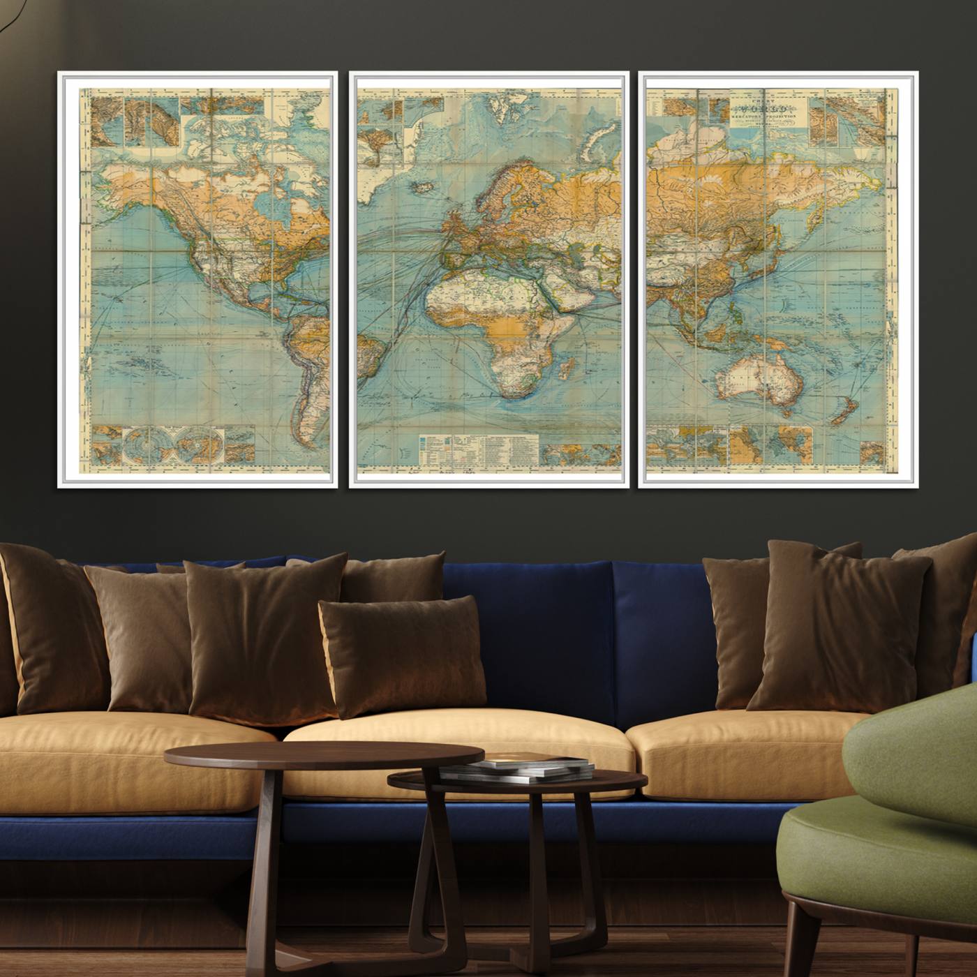 10247-MGV-FC-60X30-3P_White-Ancient Nautical World Map Canvas Print - Antique Maritime Chart Art, Ideal for Home Office Decor or Study Room Decor Vintage Travel Tracker