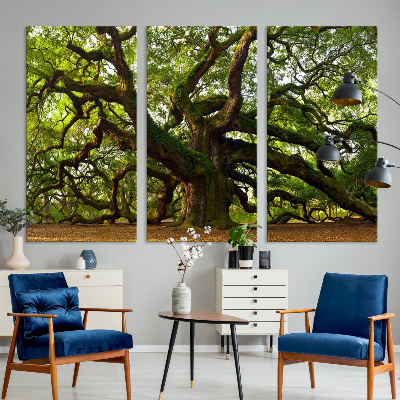 Angel Oak Tree Wall Art Canvas Print | Forest Tree Nature Photography Print on Canvas | Large Triptych Art for Living Room or Office Decor