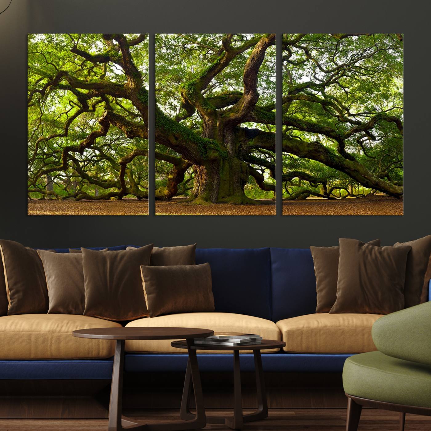 Angel Oak Tree Wall Art Canvas Print | Forest Tree Nature Photography Print on Canvas | Large Triptych Art for Living Room or Office Decor
