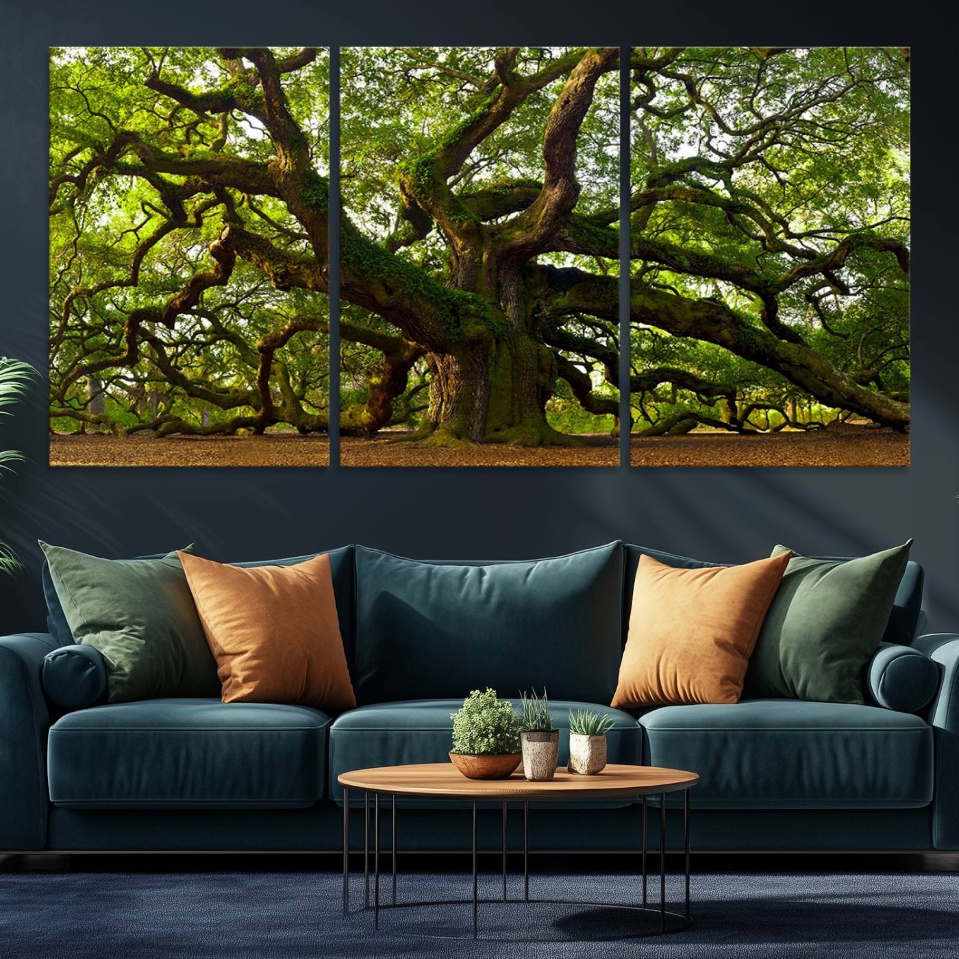 Angel Oak Tree Wall Art Canvas Print | Forest Tree Nature Photography Print on Canvas | Large Triptych Art for Living Room or Office Decor