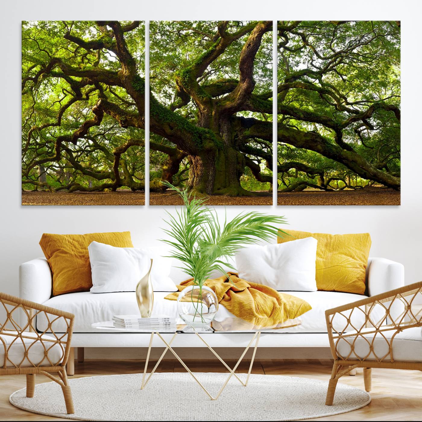 Angel Oak Tree Wall Art Canvas Print | Forest Tree Nature Photography Print on Canvas | Large Triptych Art for Living Room or Office Decor