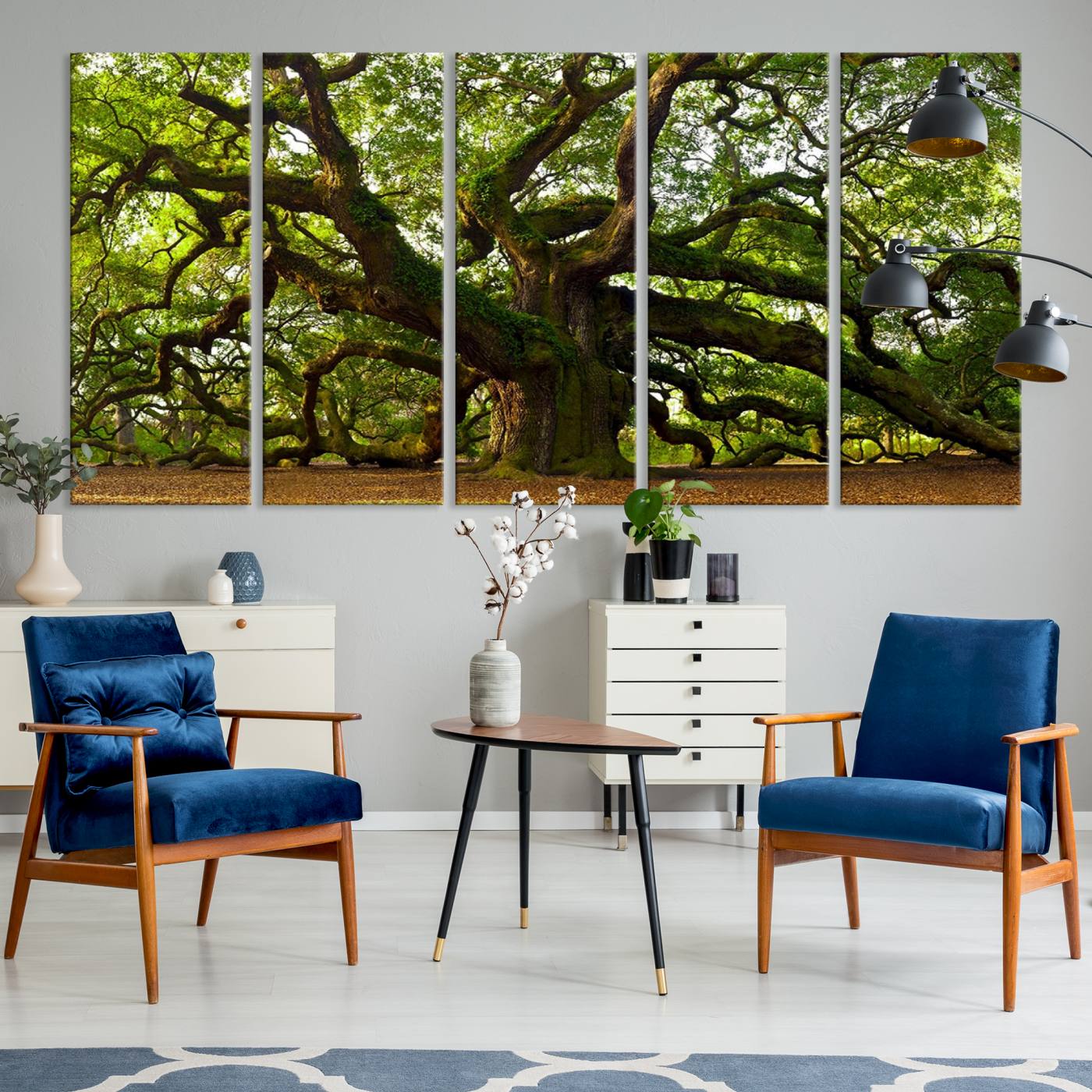 Angel Oak Tree Wall Art Canvas Print | Forest Tree Nature Photography Print on Canvas | Large Triptych Art for Living Room or Office Decor