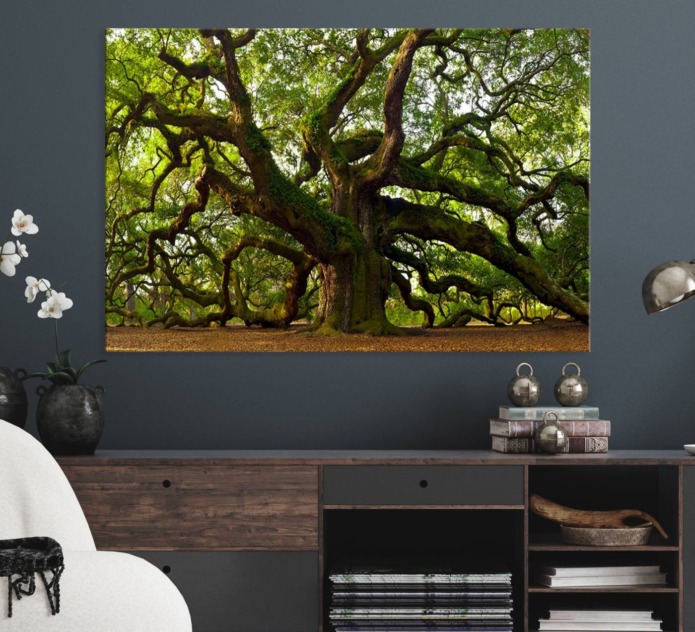 29407-MGV-CV-36X24-Angel Oak Tree Wall Art Canvas Print | Forest Tree Nature Photography Print on Canvas | Large Triptych Art for Living Room or Office Decor