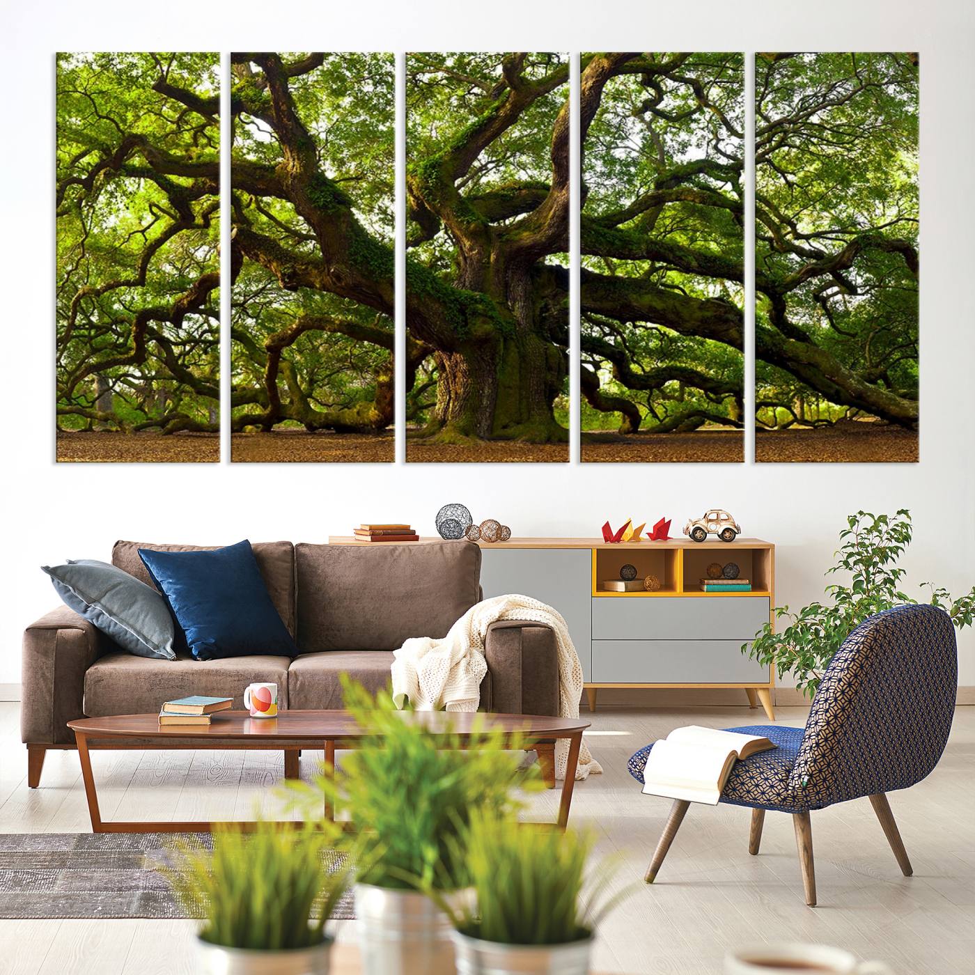 Angel Oak Tree Wall Art Canvas Print | Forest Tree Nature Photography Print on Canvas | Large Triptych Art for Living Room or Office Decor