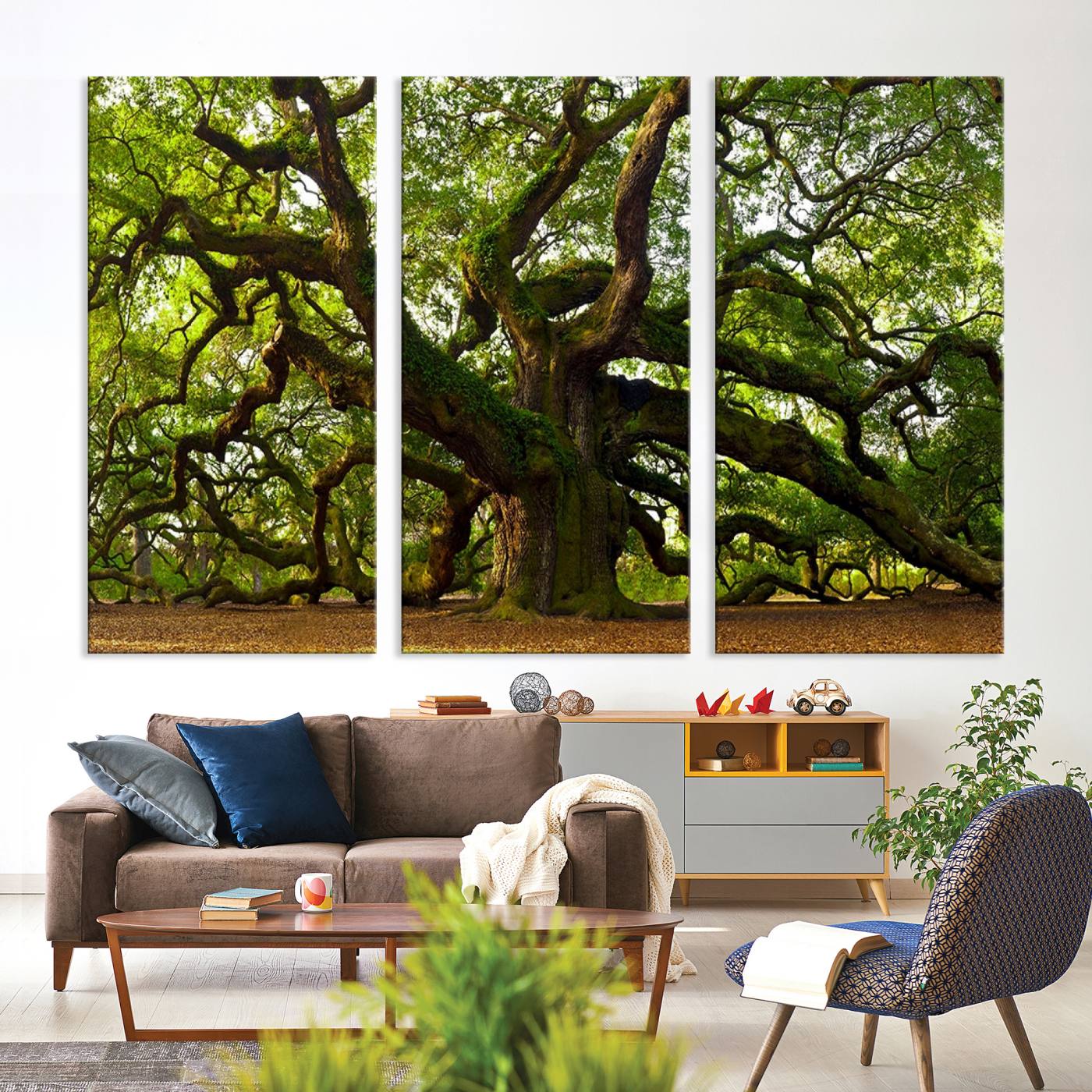 Angel Oak Tree Wall Art Canvas Print | Forest Tree Nature Photography Print on Canvas | Large Triptych Art for Living Room or Office Decor