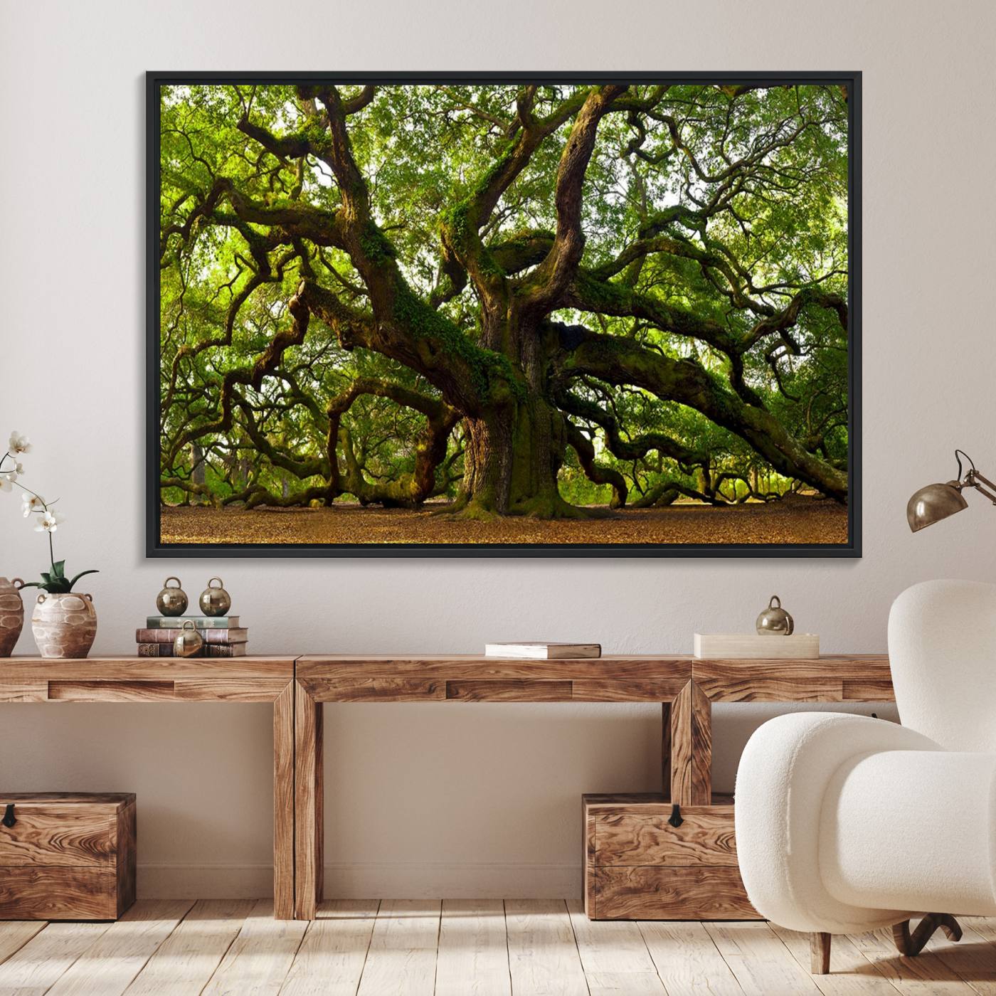 29407-MGV-FC-36X24_Black-Angel Oak Tree Wall Art Canvas Print | Forest Tree Nature Photography Print on Canvas | Large Triptych Art for Living Room or Office Decor