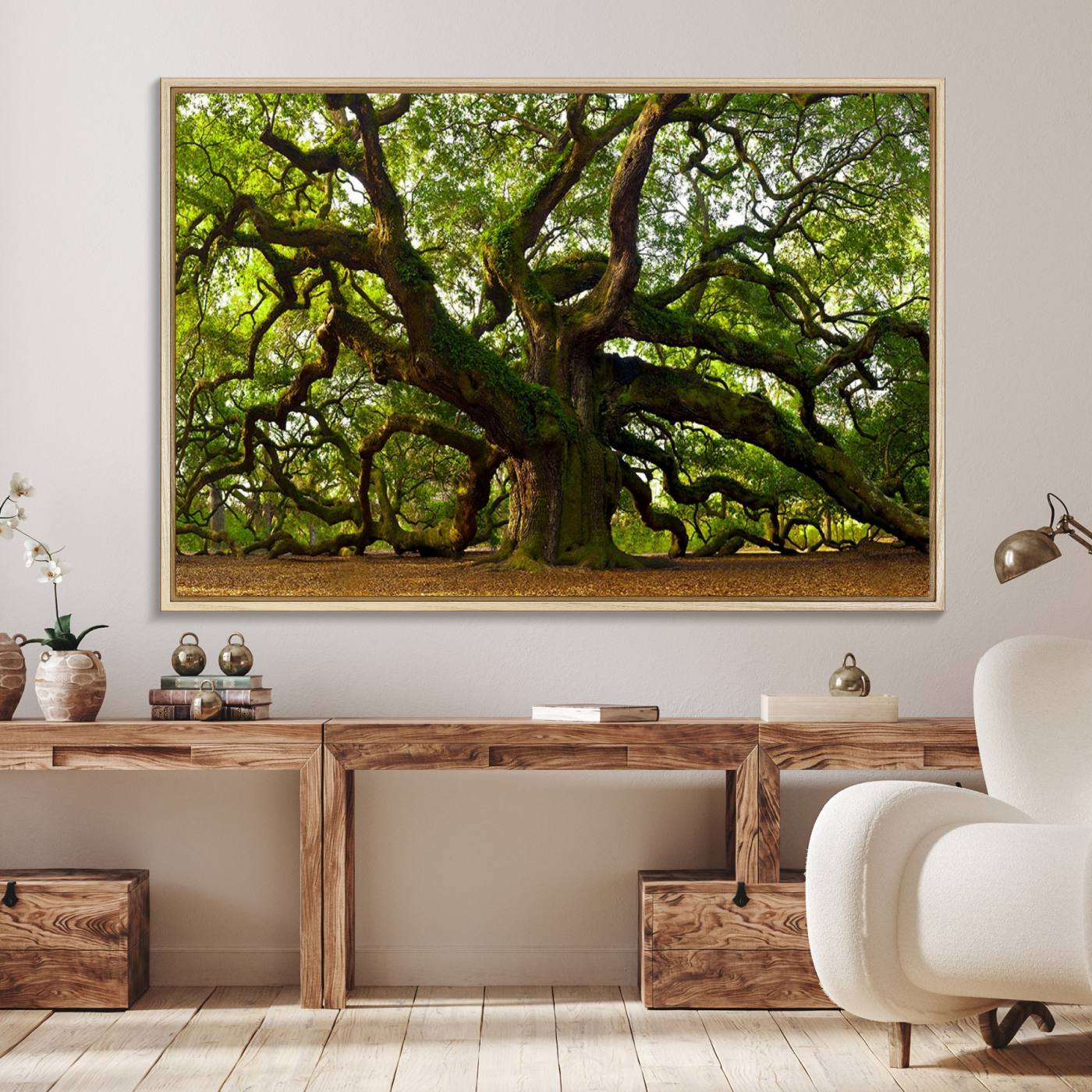 Angel Oak Tree Wall Art Canvas Print | Forest Tree Nature Photography Print on Canvas | Large Triptych Art for Living Room or Office Decor