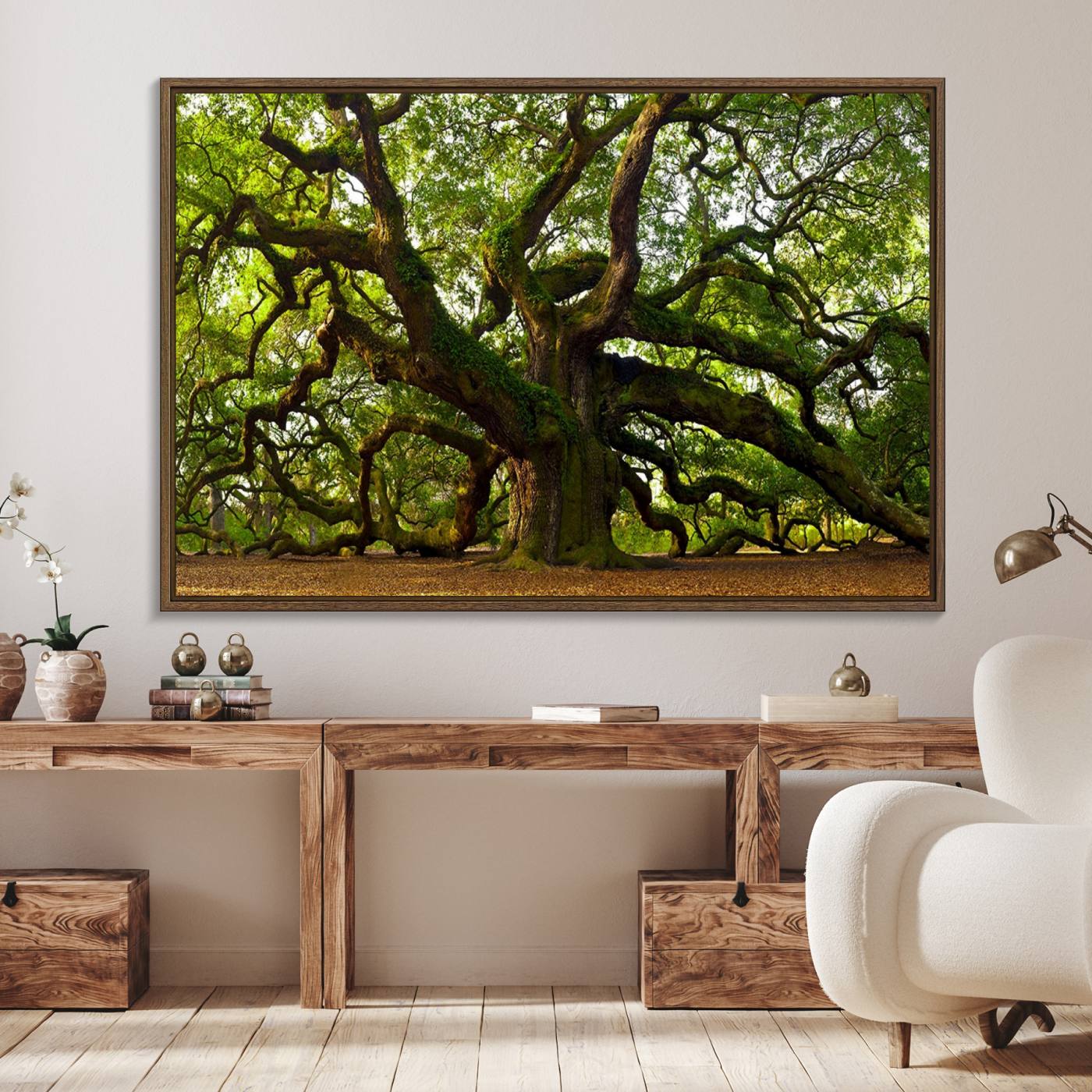 Angel Oak Tree Wall Art Canvas Print | Forest Tree Nature Photography Print on Canvas | Large Triptych Art for Living Room or Office Decor