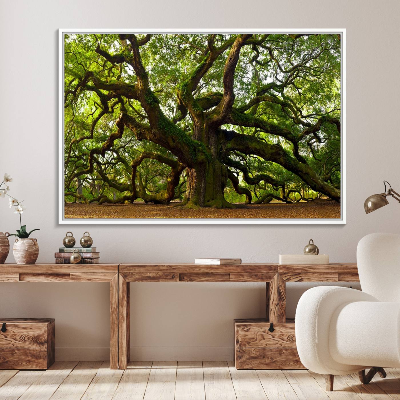 29407-MGV-FC-36X24_White-Angel Oak Tree Wall Art Canvas Print | Forest Tree Nature Photography Print on Canvas | Large Triptych Art for Living Room or Office Decor
