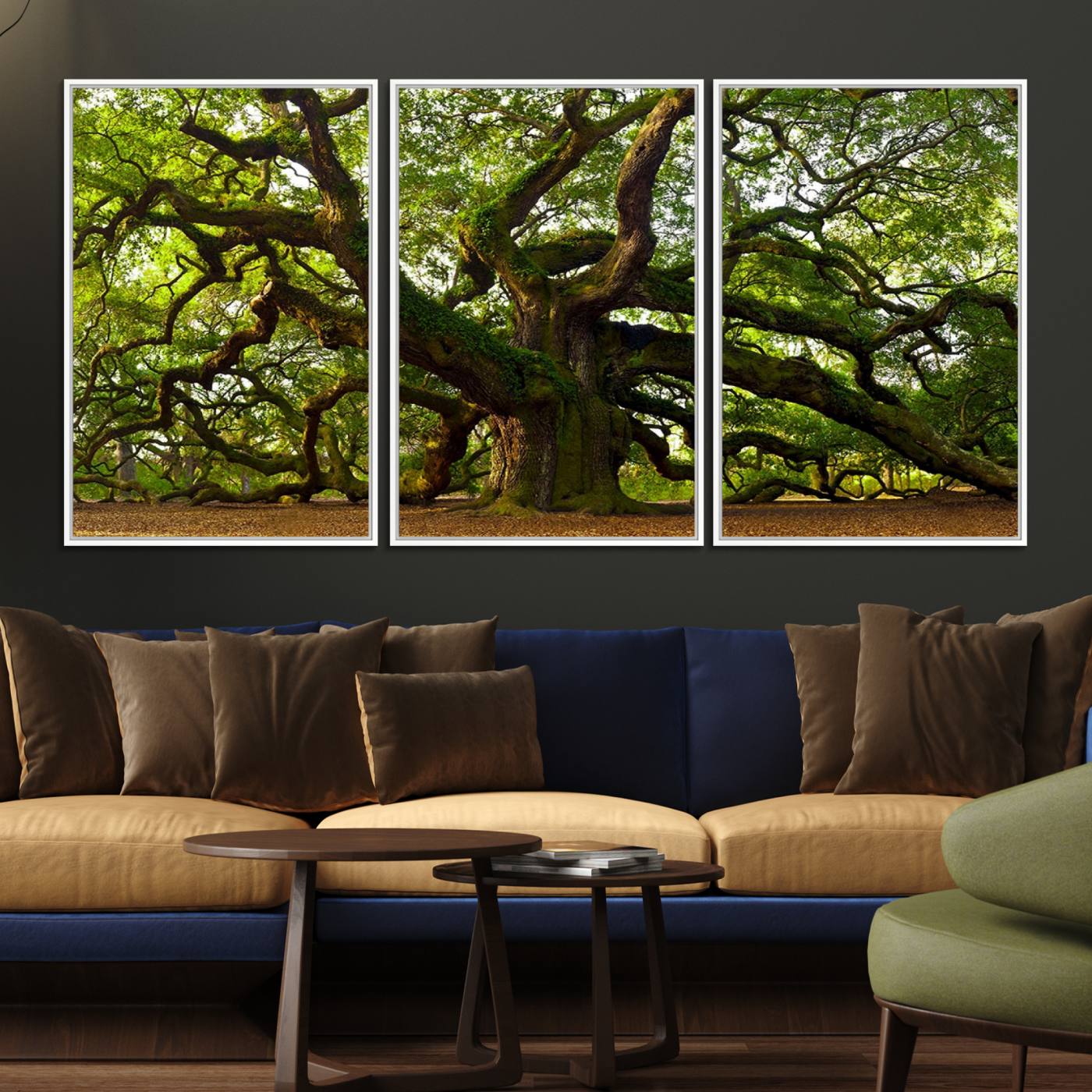 29407-MGV-FC-60X30-3P_White-Angel Oak Tree Wall Art Canvas Print | Forest Tree Nature Photography Print on Canvas | Large Triptych Art for Living Room or Office Decor