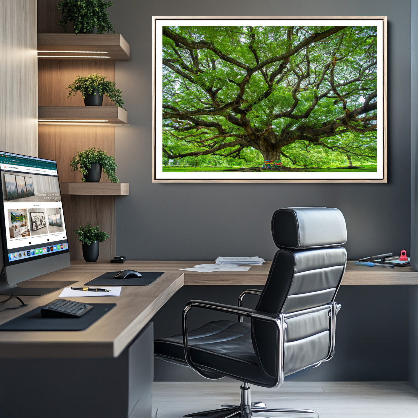 16118389-MGC-FP-36x24_Natural-Angel Oak Tree Wall Art Canvas Print – Majestic Tree Landscape, Nature-Inspired Rustic Woodland Decor, Framed Artwork for Home, Office