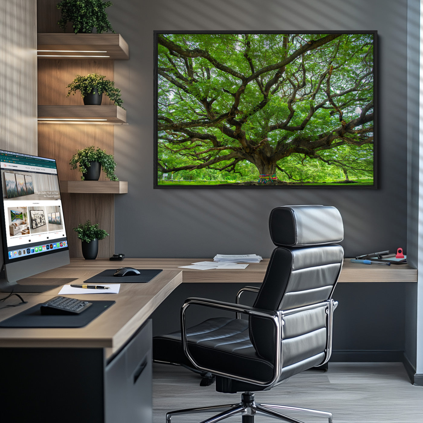 Angel Oak Tree Wall Art Canvas Print – Majestic Tree Landscape, Nature-Inspired Rustic Woodland Decor, Framed Artwork for Home, Office