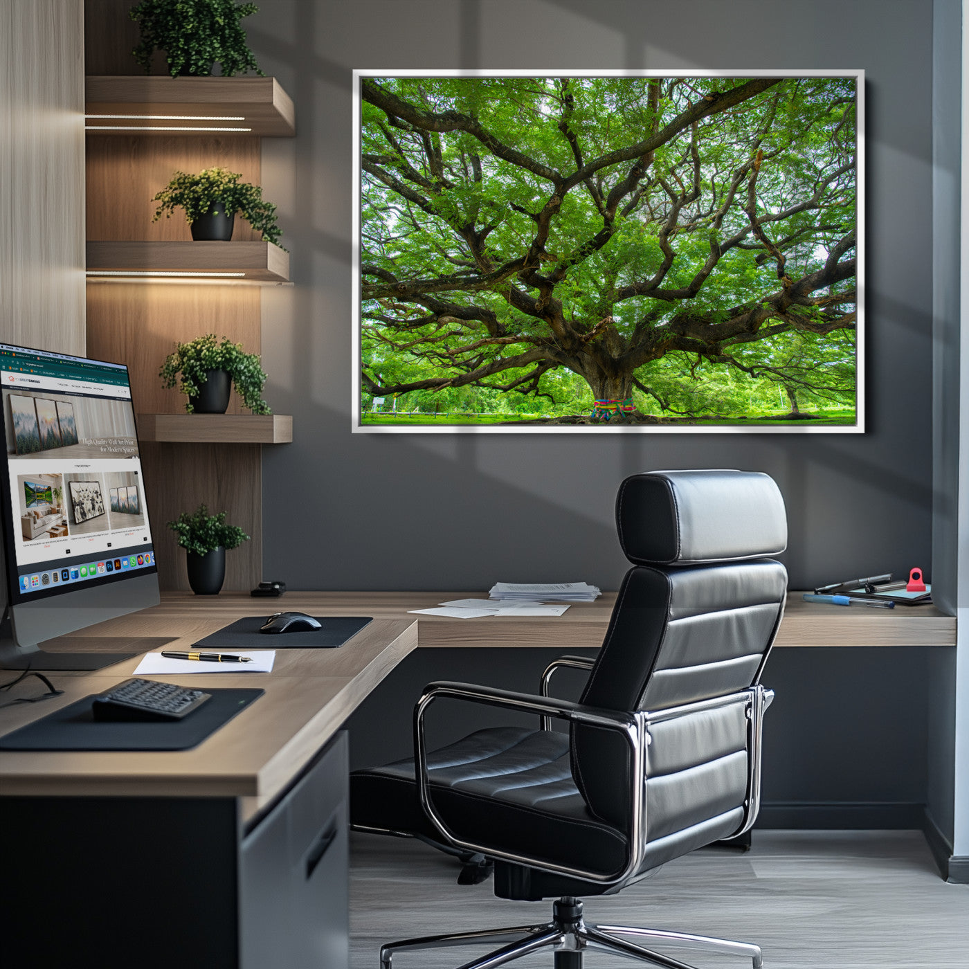 Angel Oak Tree Wall Art Canvas Print – Majestic Tree Landscape, Nature-Inspired Rustic Woodland Decor, Framed Artwork for Home, Office