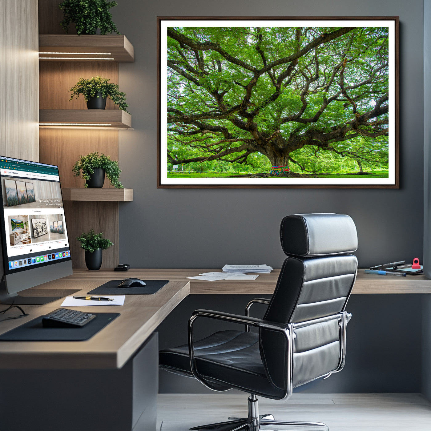 16118389-MGV-CV-36X24-Angel Oak Tree Wall Art Canvas Print – Majestic Tree Landscape, Nature-Inspired Rustic Woodland Decor, Framed Artwork for Home, Office