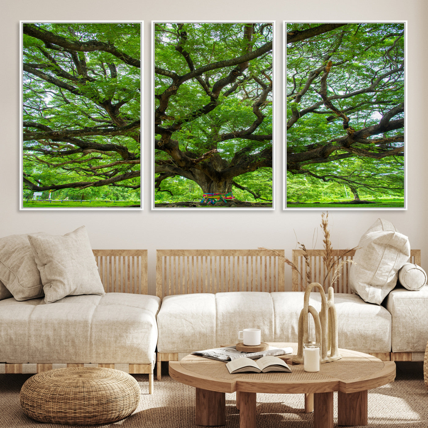 16118389-MGV-CV-36X24-Angel Oak Tree Wall Art Canvas Print – Majestic Tree Landscape, Nature-Inspired Rustic Woodland Decor, Framed Artwork for Home, Office