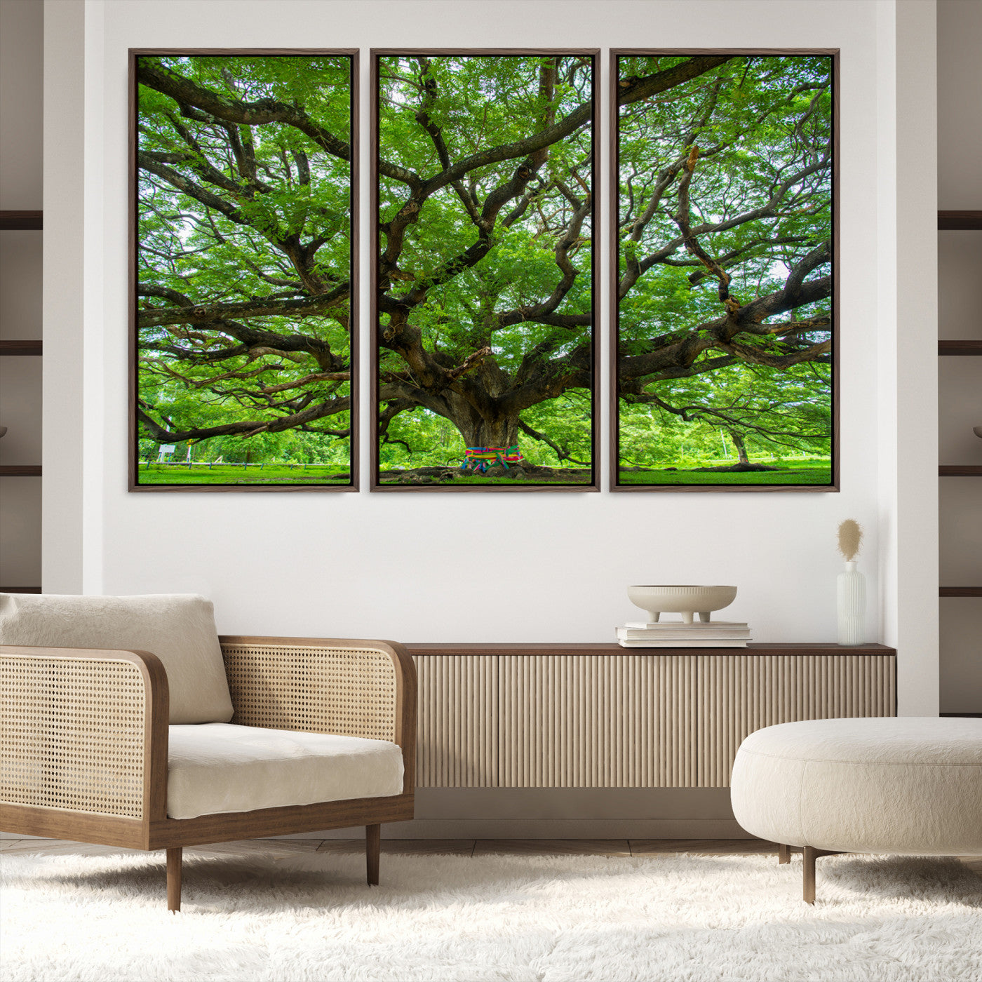 16118389-MGV-FC-48X32-3P_Walnut-Angel Oak Tree Wall Art Canvas Print – Majestic Tree Landscape, Nature-Inspired Rustic Woodland Decor, Framed Artwork for Home, Office