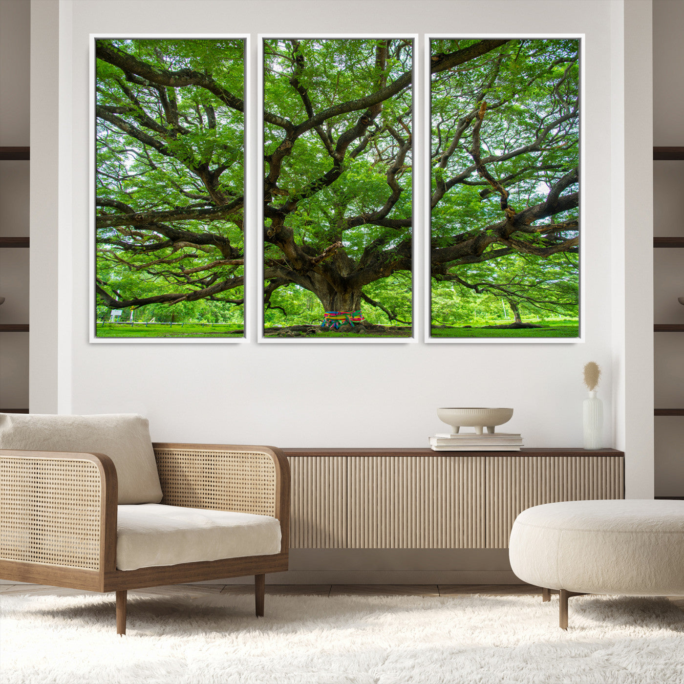16118389-MGV-FC-48X32-3P_White-Angel Oak Tree Wall Art Canvas Print – Majestic Tree Landscape, Nature-Inspired Rustic Woodland Decor, Framed Artwork for Home, Office