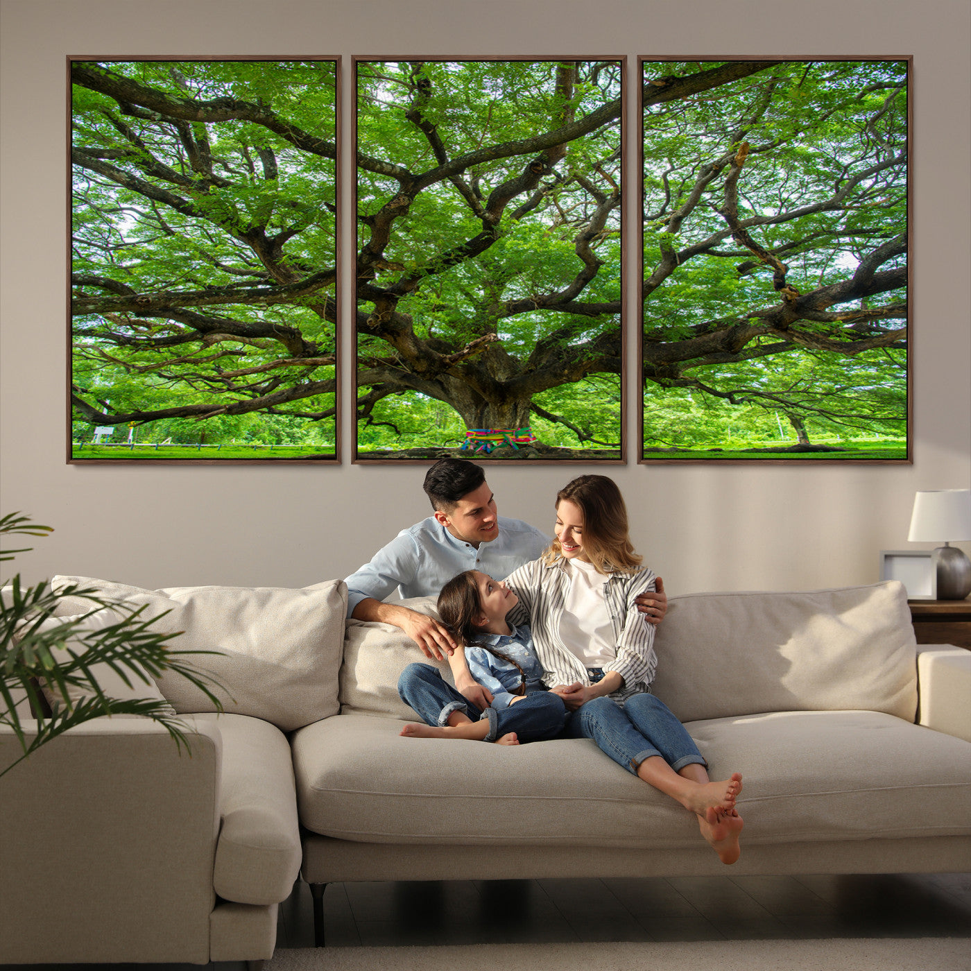 16118389-MGV-FC-60X30-3P_Walnut-Angel Oak Tree Wall Art Canvas Print – Majestic Tree Landscape, Nature-Inspired Rustic Woodland Decor, Framed Artwork for Home, Office
