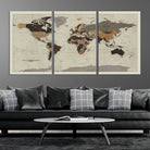72209-MGV-CV-36X24-Antique World Map Canvas Print - Detailed Vintage World Map Art Print for Travel Lovers, Giclee Print, Unique Wall Decor