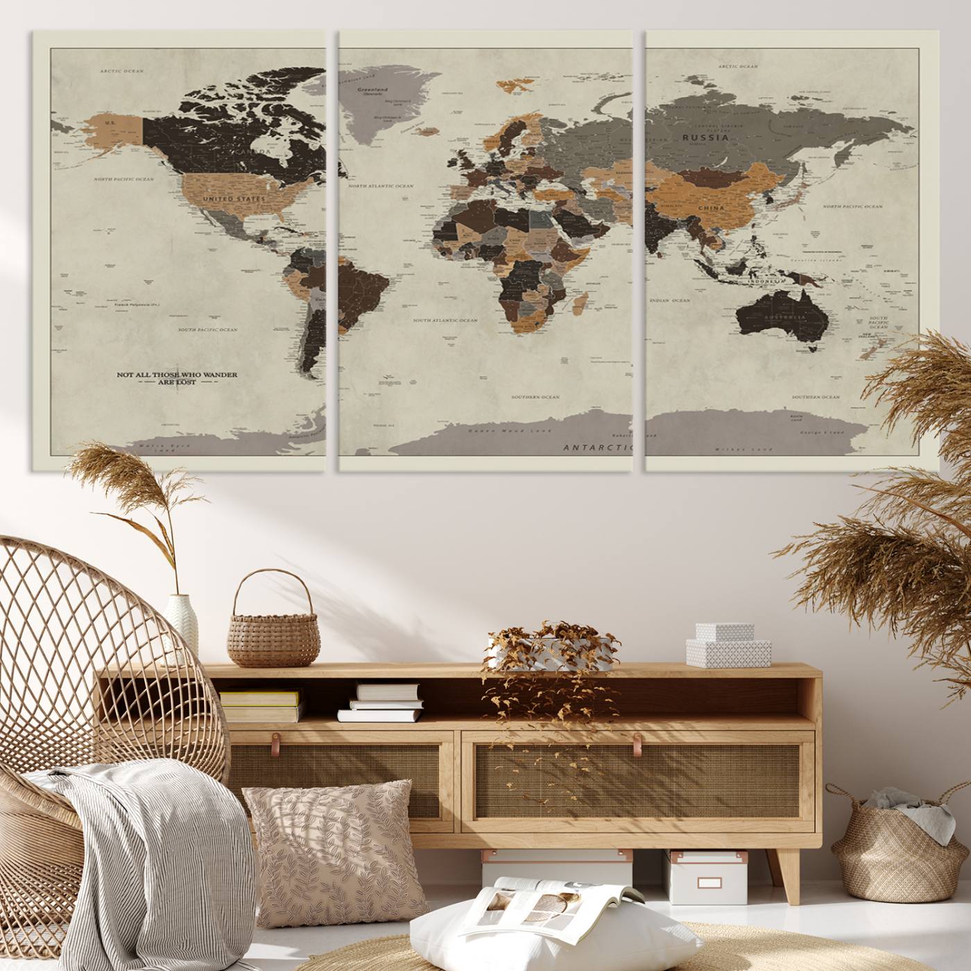 72209-MGV-CV-36X24-Antique World Map Canvas Print - Detailed Vintage World Map Art Print for Travel Lovers, Giclee Print, Unique Wall Decor
