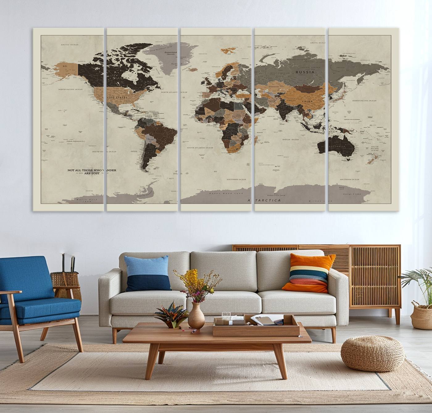 72209-MGV-CV-36X24-Antique World Map Canvas Print - Detailed Vintage World Map Art Print for Travel Lovers, Giclee Print, Unique Wall Decor