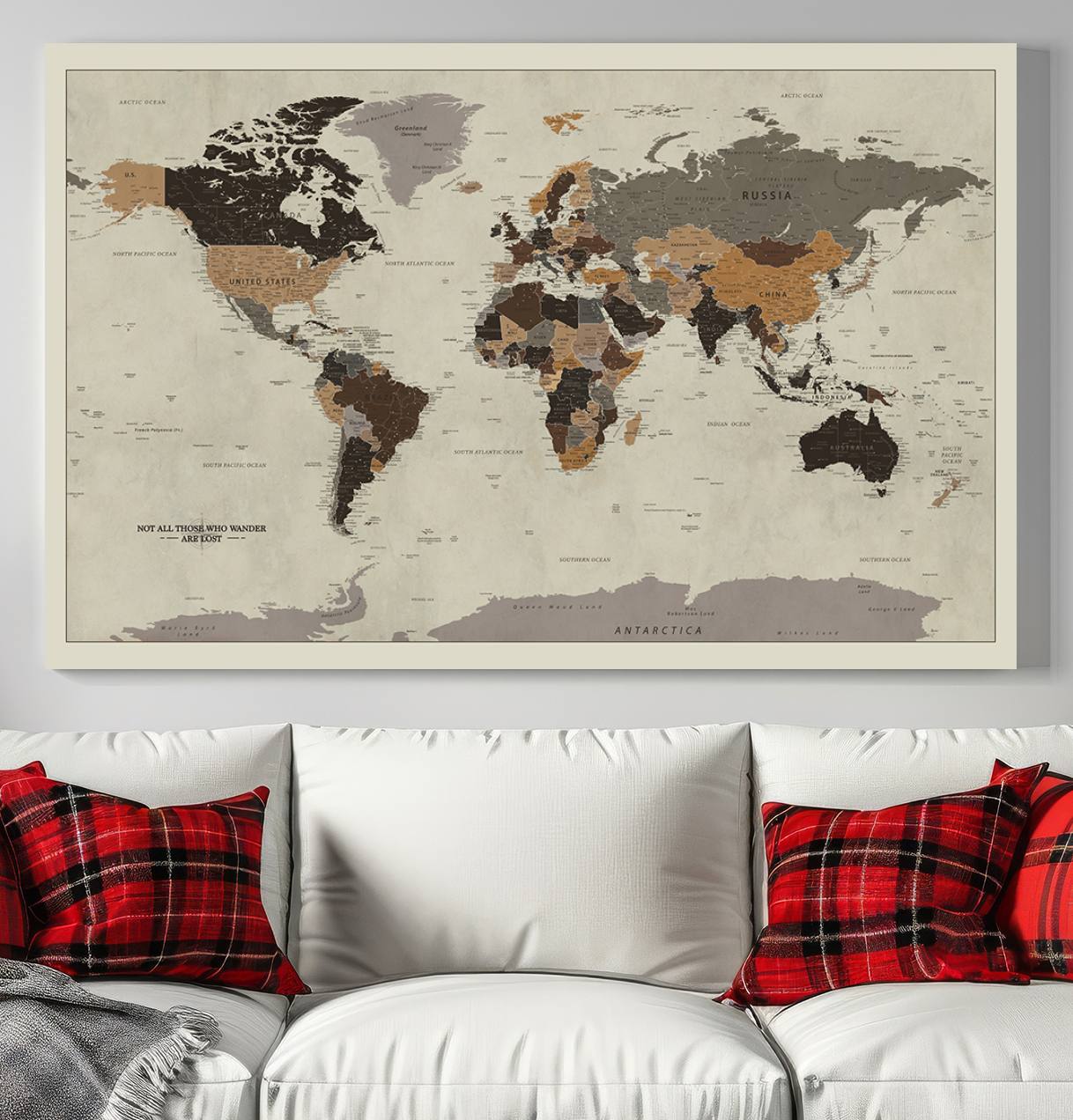 Antique World Map Canvas Print - Detailed Vintage World Map Art Print for Travel Lovers, Giclee Print, Unique Wall Decor
